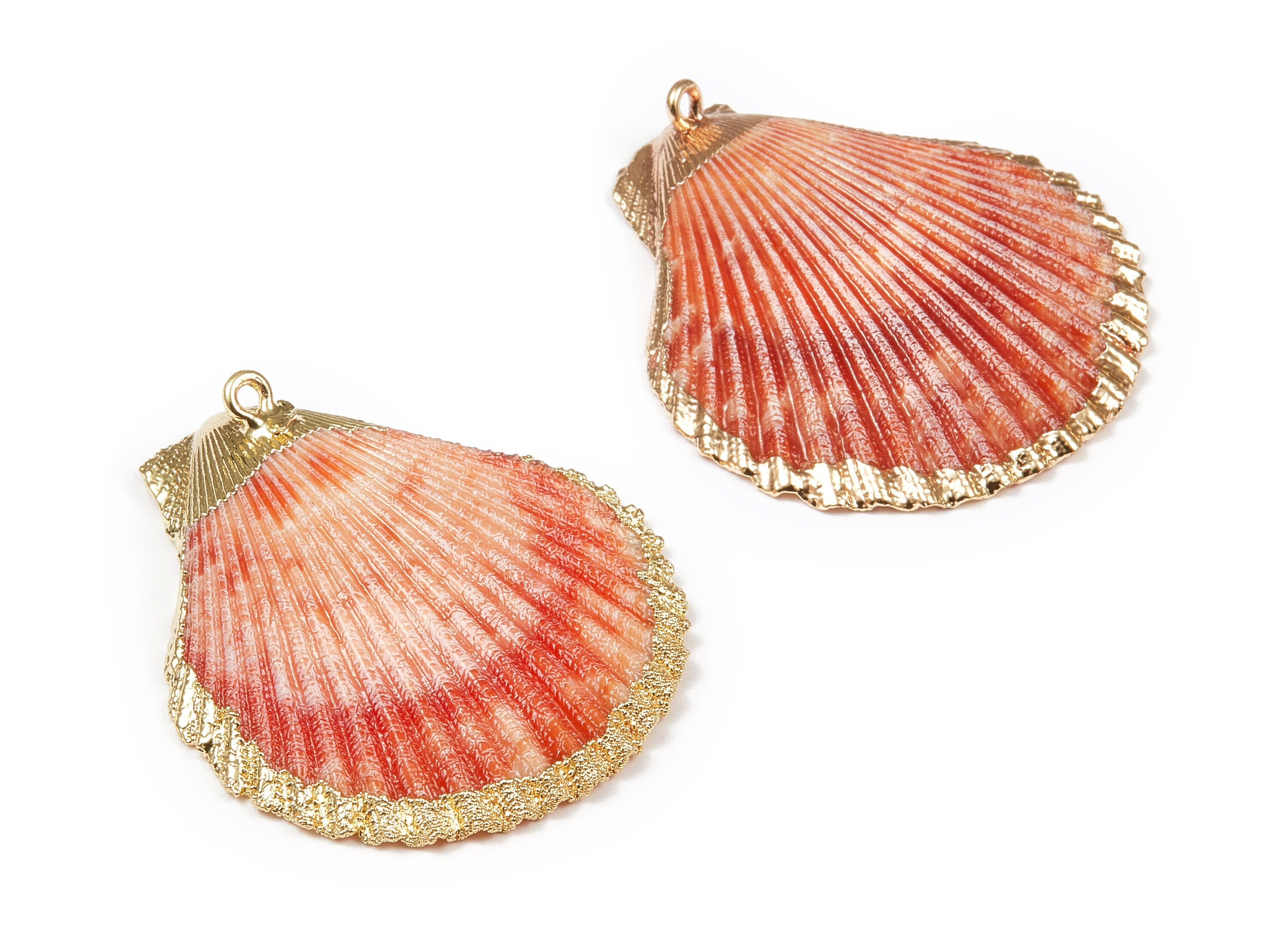 Mussel Shell Charms - Seashell Earrings and Pendant - Gold Tone Plated Earrings - 1 Hole - 46.35x40.09x0.93mm - SF1087 - DOMEDBAZAAR
