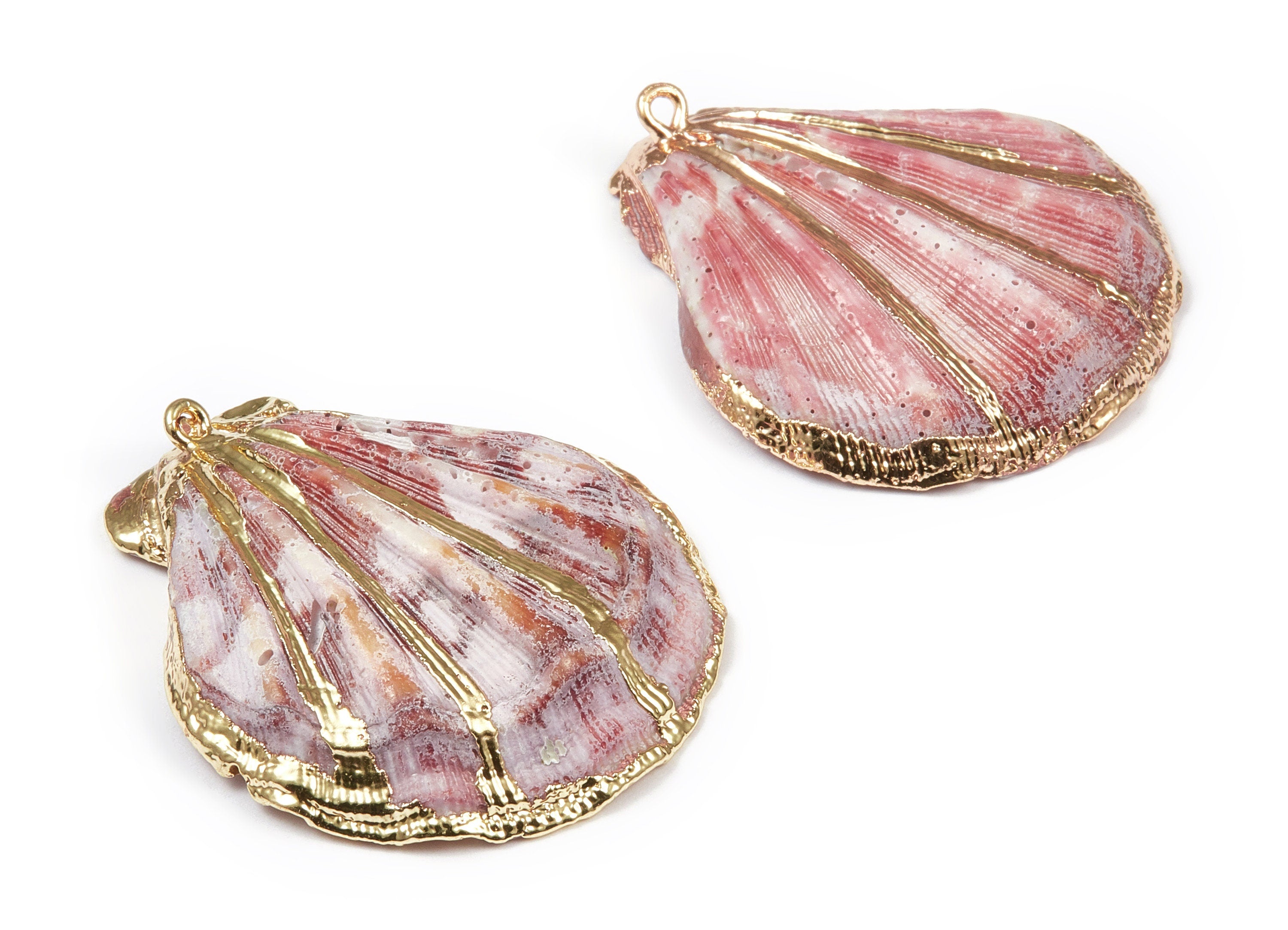 Mussel Shell Charms - Seashell Earrings and Pendant - Gold Tone Plated Earrings - 1 Hole - 44.22x40.55x1.6mm - SF1086 - DOMEDBAZAAR
