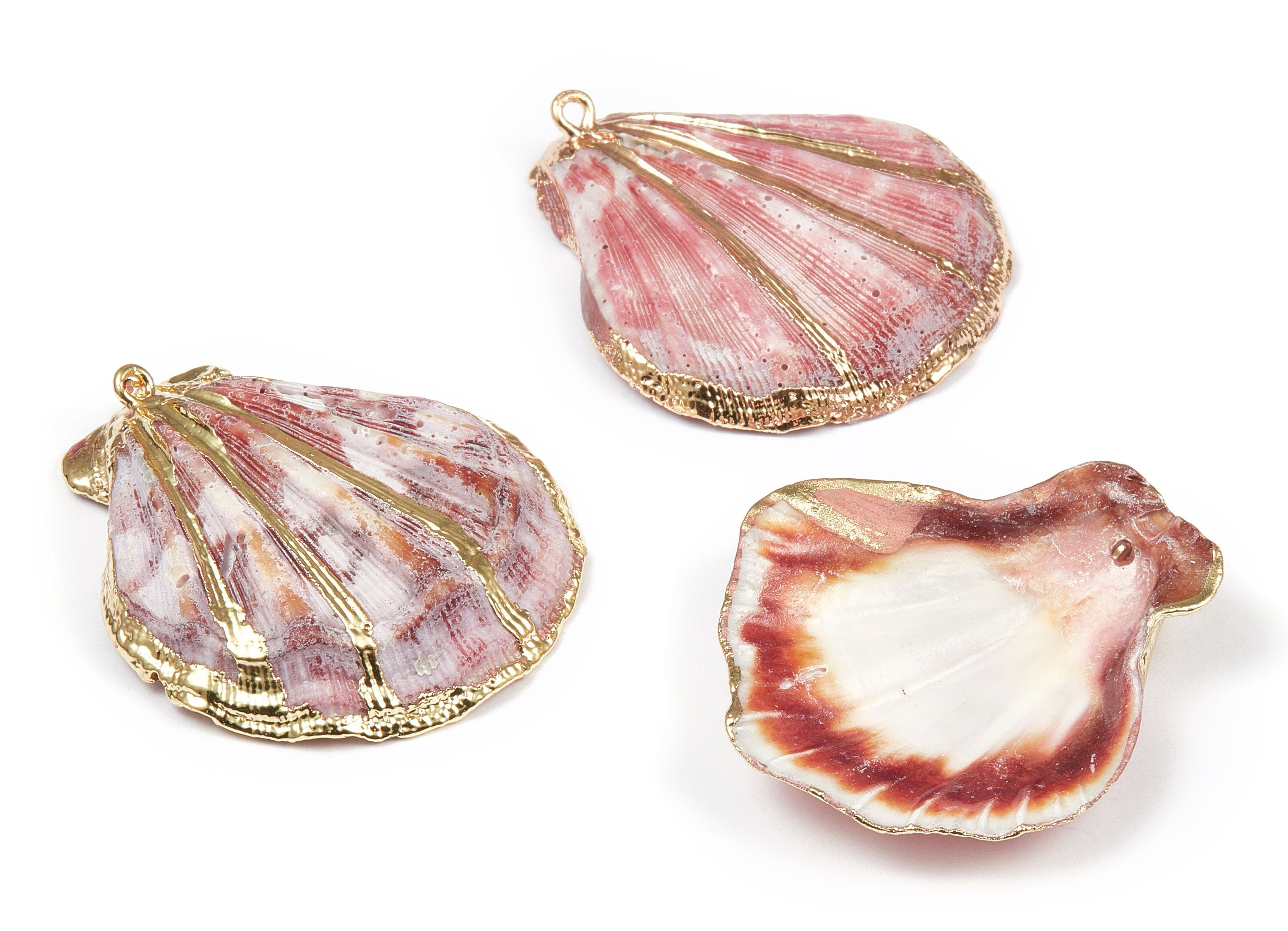 Mussel Shell Charms - Seashell Earrings and Pendant - Gold Tone Plated Earrings - 1 Hole - 44.22x40.55x1.6mm - SF1086 - DOMEDBAZAAR