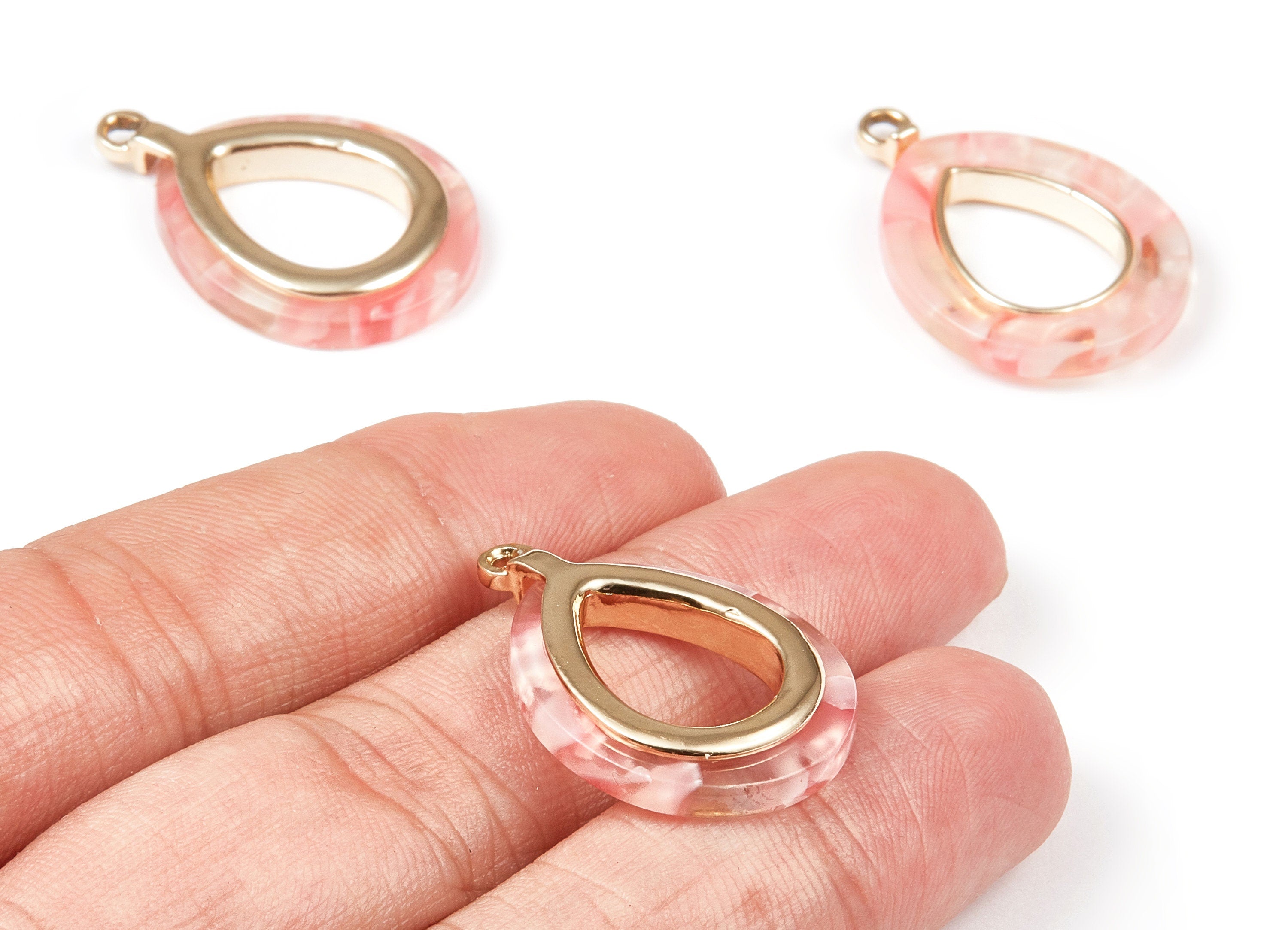 Acetate Alloy Frame Oval Charms - Gold Tone Alloy - Oval Earrings and Pendant -  Color Code:A297 - 24.07x20.22x2.59mm - AC1618-A297-G - DOMEDBAZAAR
