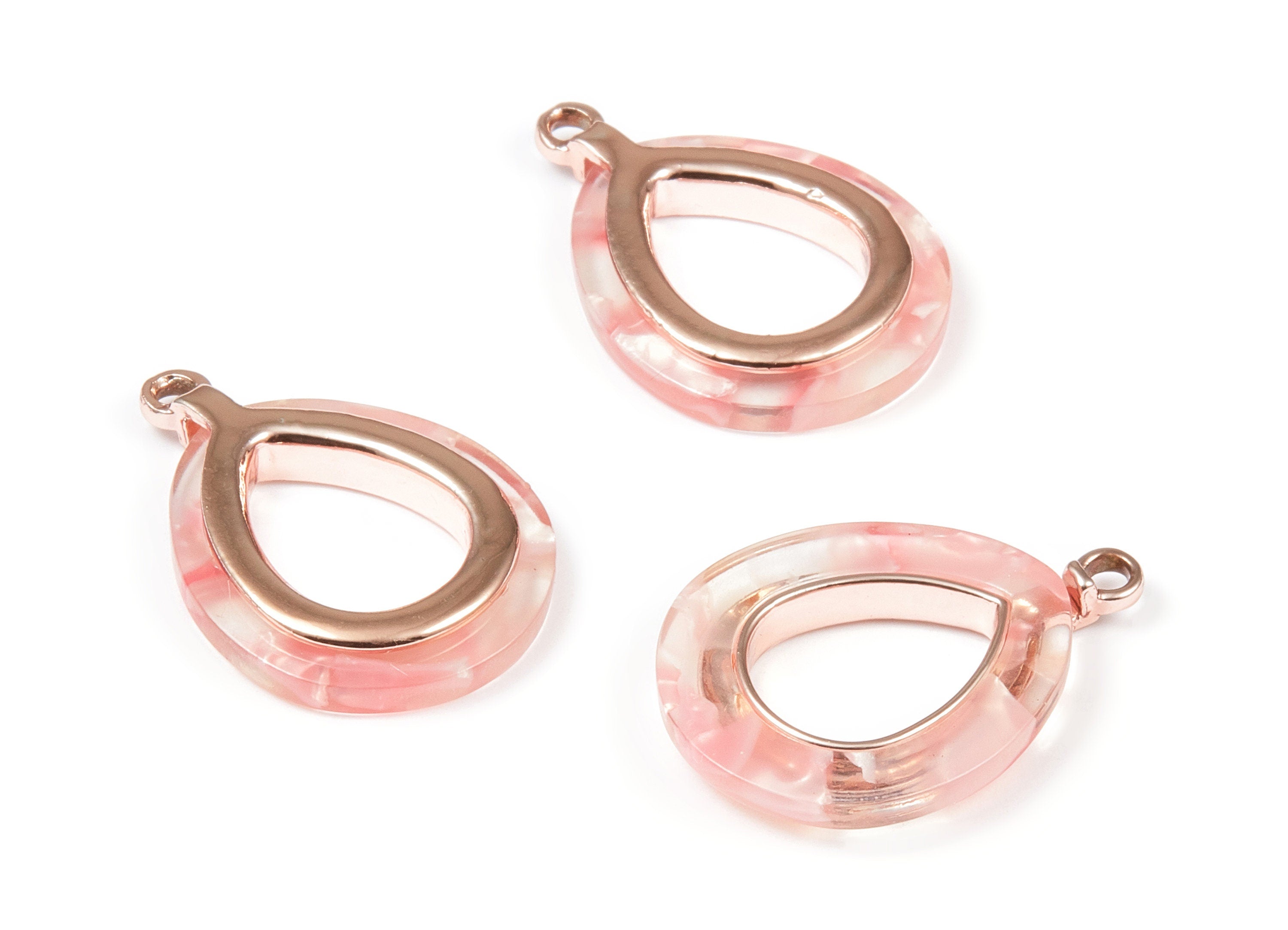 Acetate Alloy Frame Oval Charms - Rose Tone Alloy - Oval Earrings and Pendant -  Color Code:A297 - 24.07x20.22x2.59mm - AC1618-A297-R - DOMEDBAZAAR