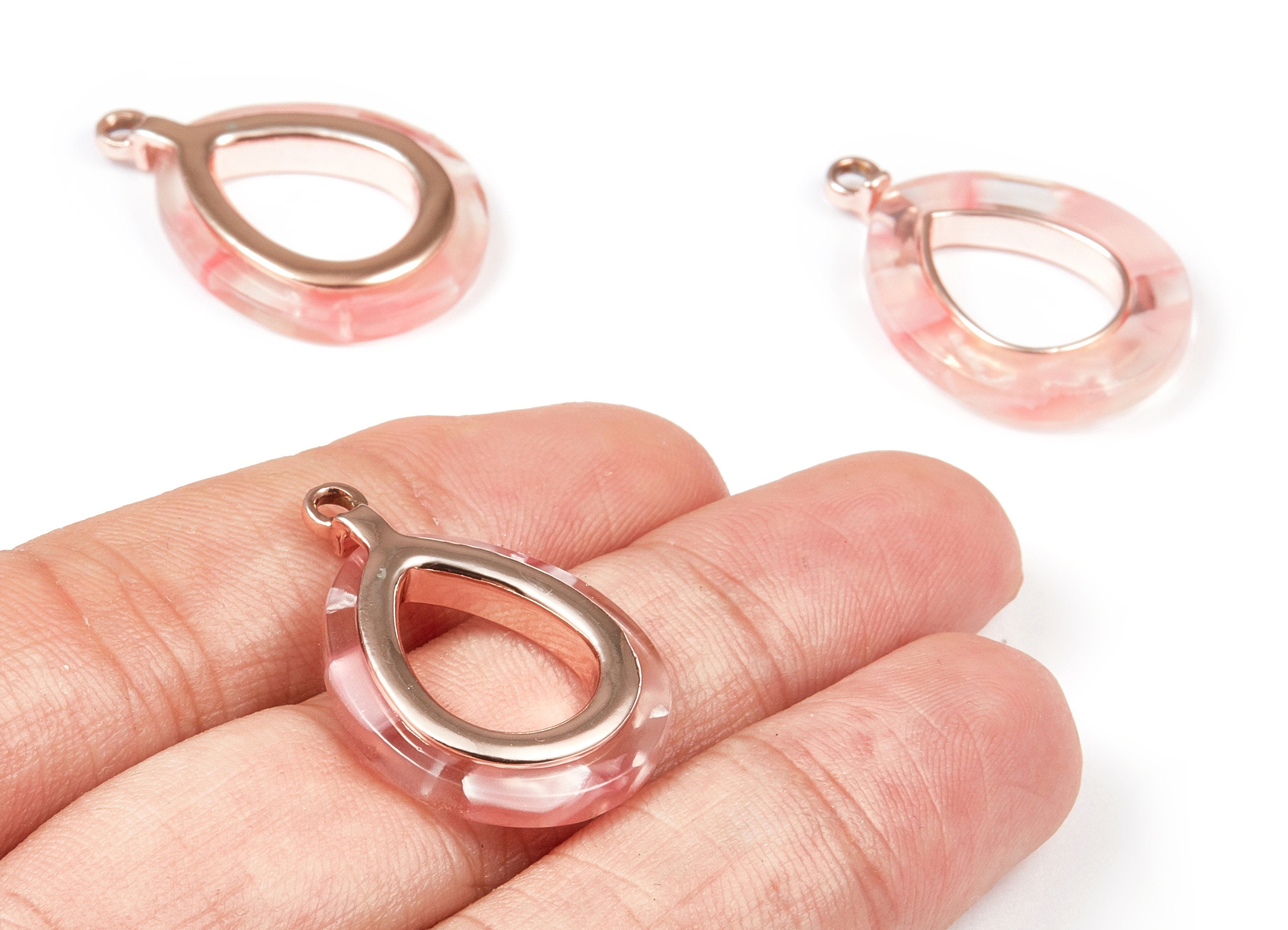 Acetate Alloy Frame Oval Charms - Rose Tone Alloy - Oval Earrings and Pendant -  Color Code:A297 - 24.07x20.22x2.59mm - AC1618-A297-R - DOMEDBAZAAR