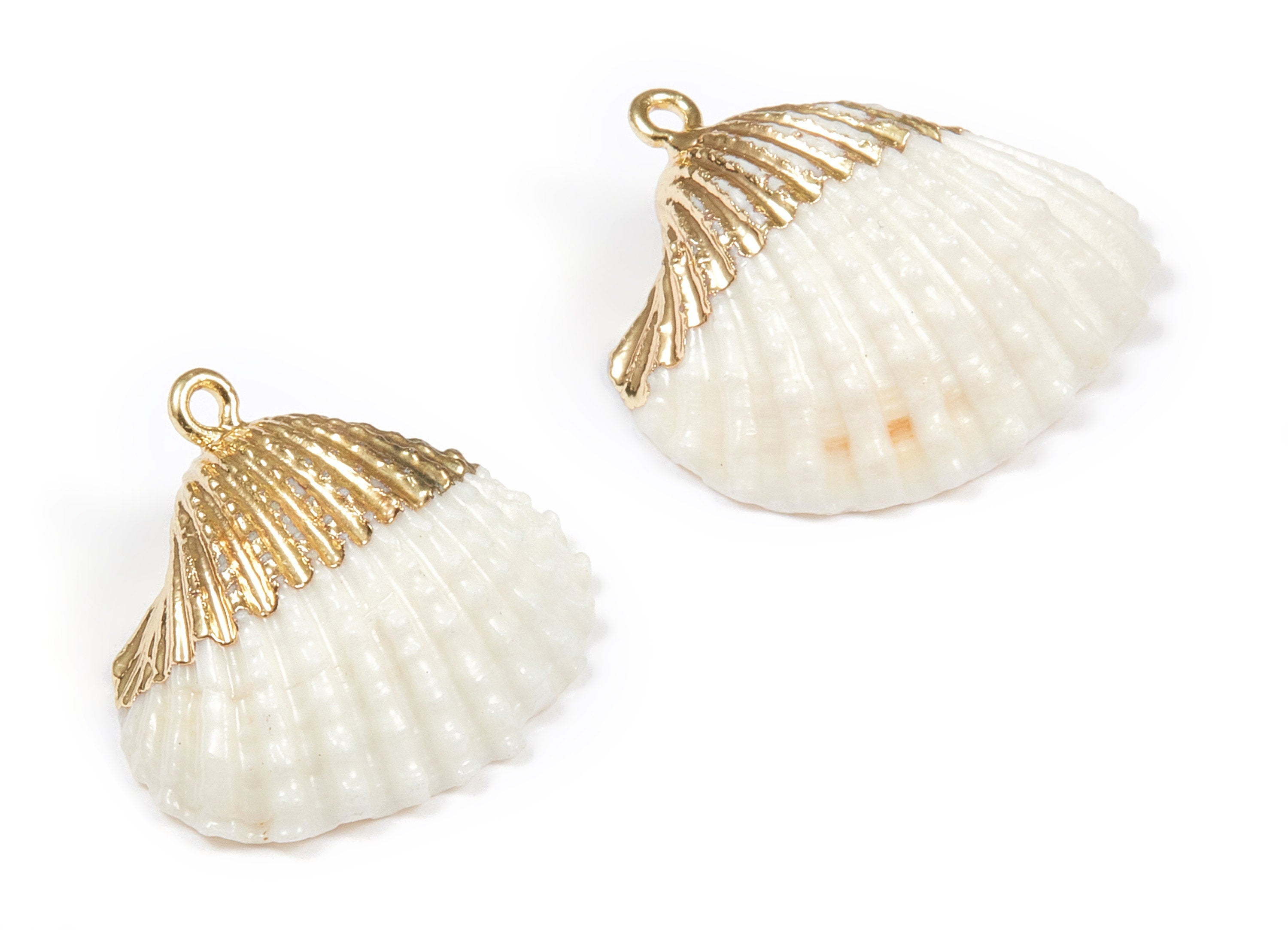 Mussel Shell Charms - Seashell Earrings and Pendant - Gold Tone Plated Earrings - 1 Hole - 31.49x28.24x2.27mm - SF1080 - DOMEDBAZAAR