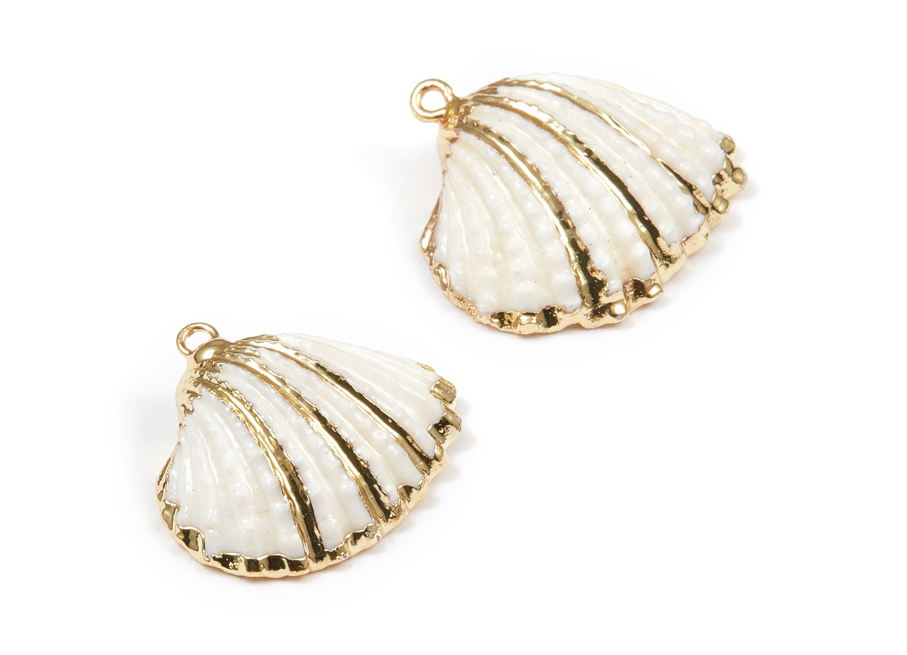 Mussel Shell Charms - Seashell Earrings and Pendant - Gold Tone Plated Earrings - 1 Hole - 31.49x28.24x2.27mm - SF1083 - DOMEDBAZAAR