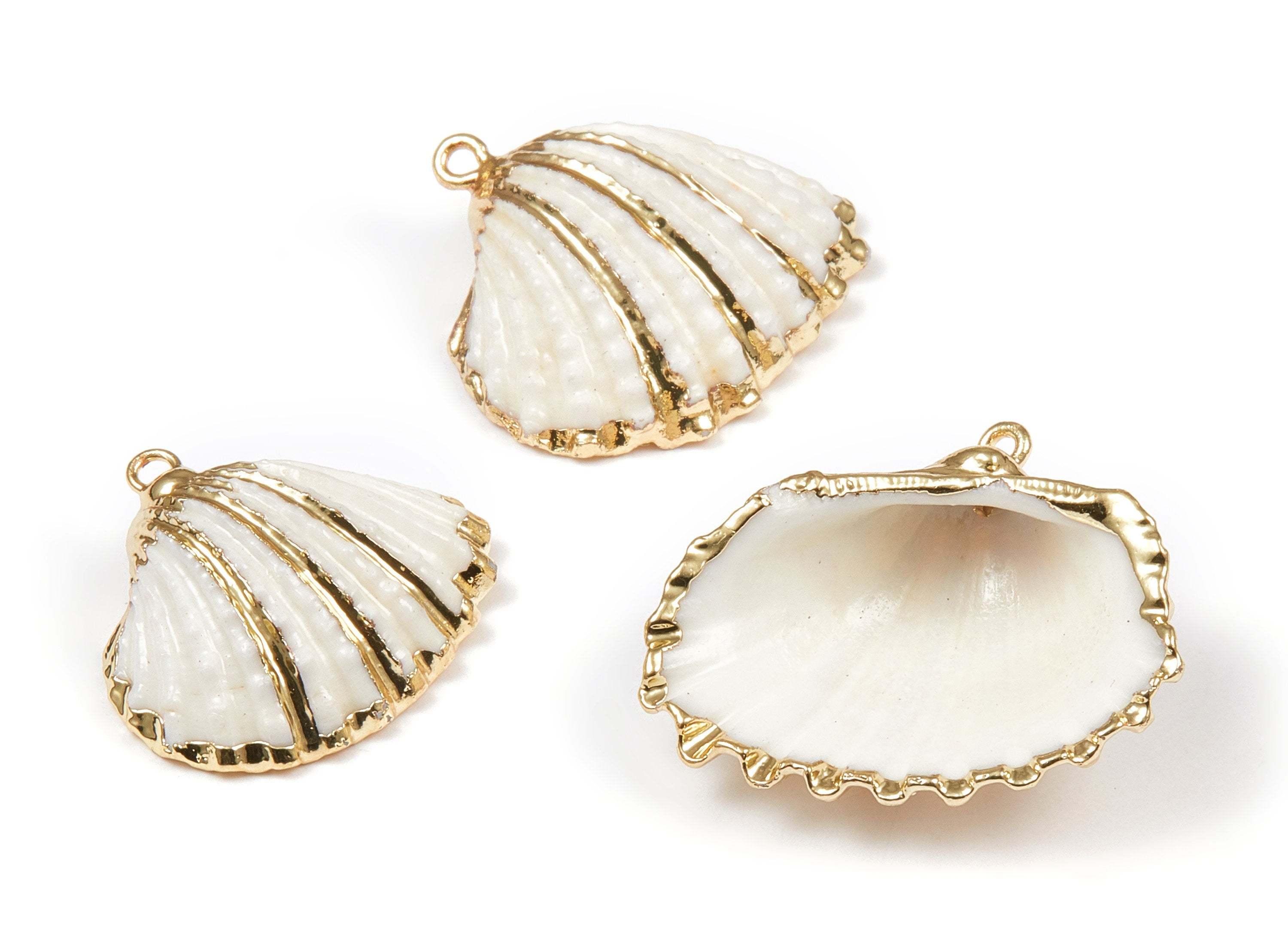 Mussel Shell Charms - Seashell Earrings and Pendant - Gold Tone Plated Earrings - 1 Hole - 31.49x28.24x2.27mm - SF1083 - DOMEDBAZAAR