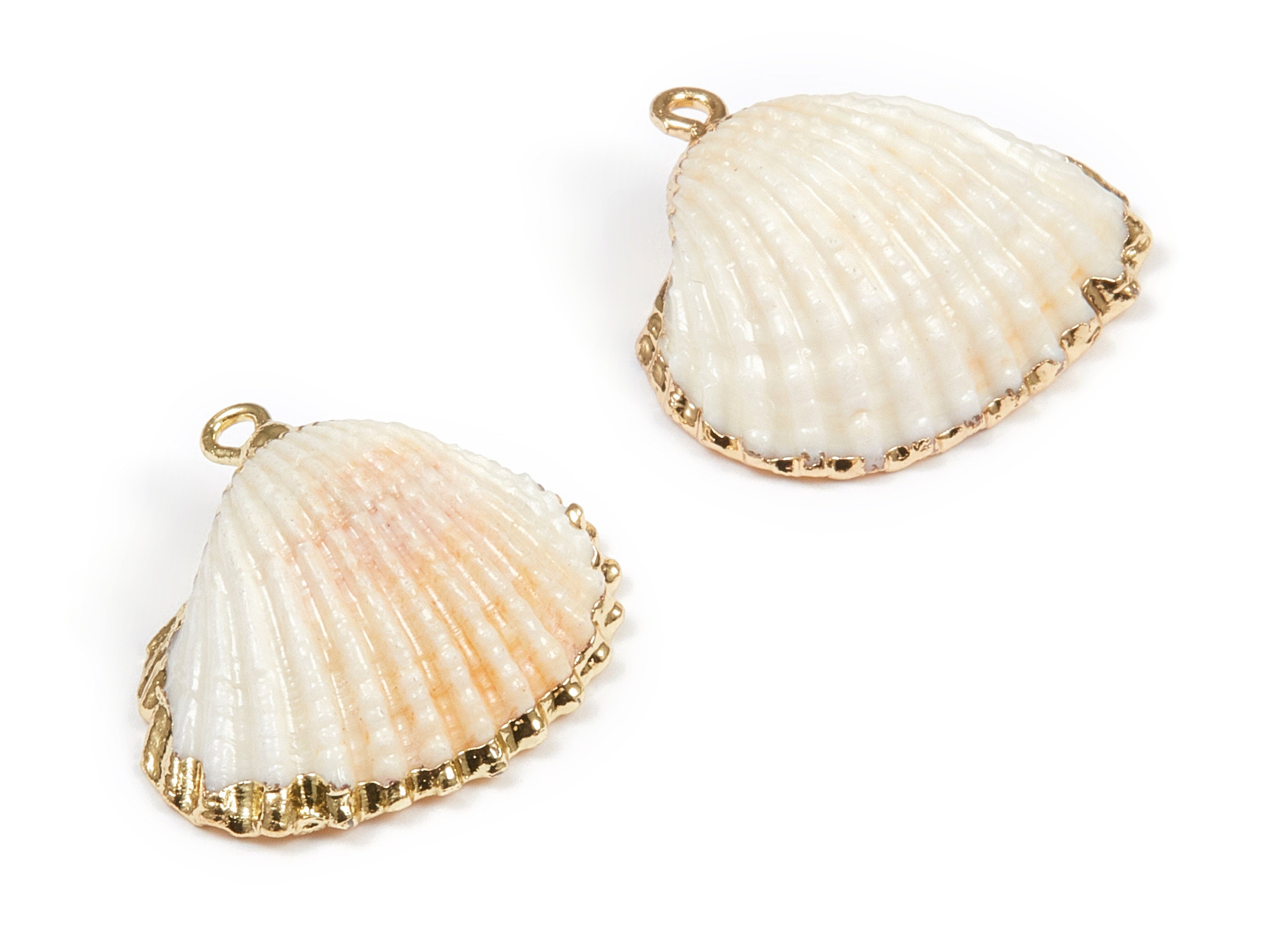 Mussel Shell Charms - Seashell Earrings and Pendant - Gold Tone Plated Earrings - 1 Hole -27.35x25.63xmm - SF1103 - DOMEDBAZAAR