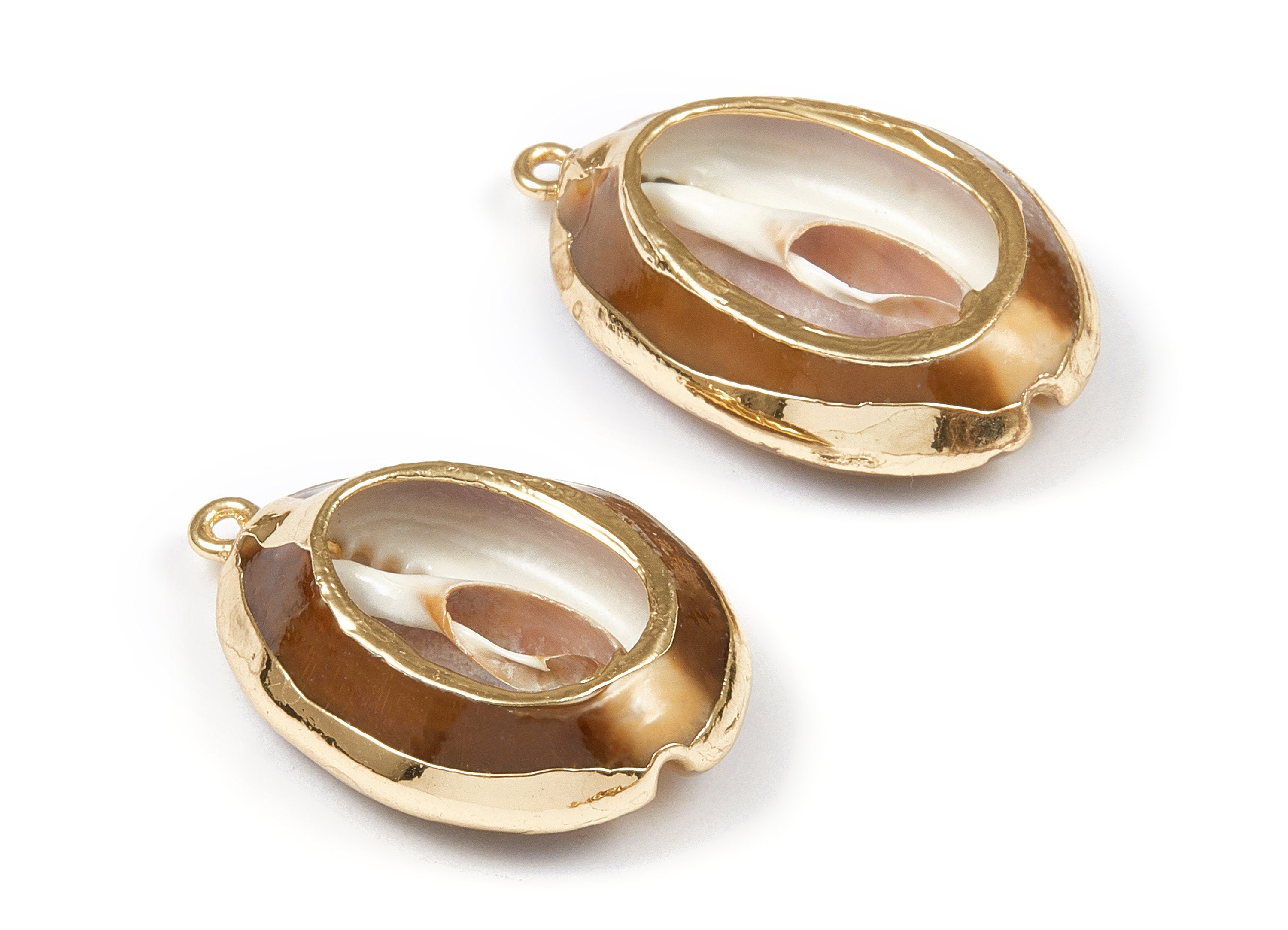 Open Cowrie Charms - Mussel Shell Earrings - Cut Open Seashell Pendant - Natural Seashell Earrings - 32.82x22.95x8.28mm - SF1026 - DOMEDBAZAAR