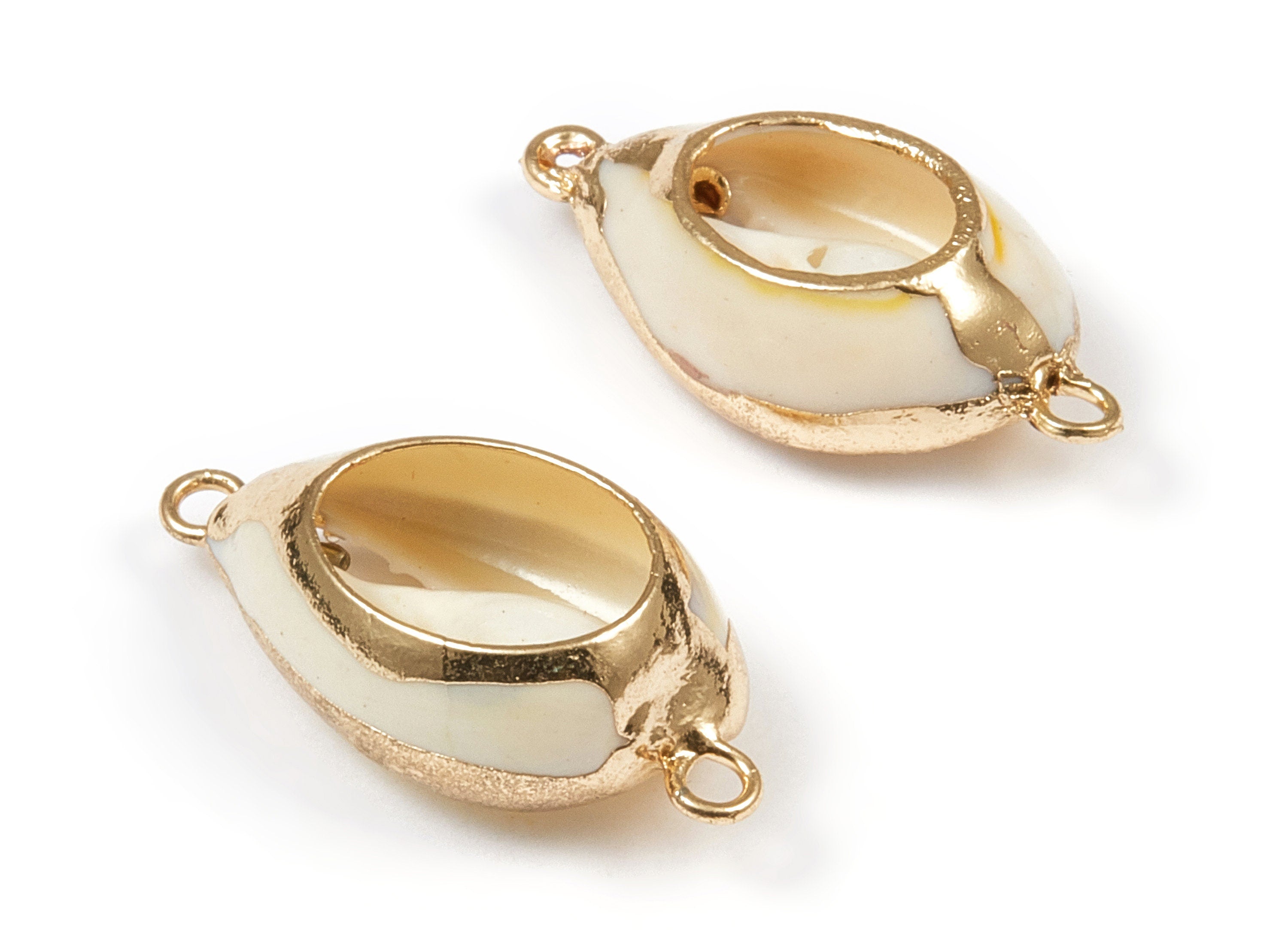 Open Cowrie Connectors - Cut Open Cowrie Seashell Pendant - Natural Seashell Earrings - 2 Holes - 29.49x15.71x6.56mm - SF1022 - DOMEDBAZAAR