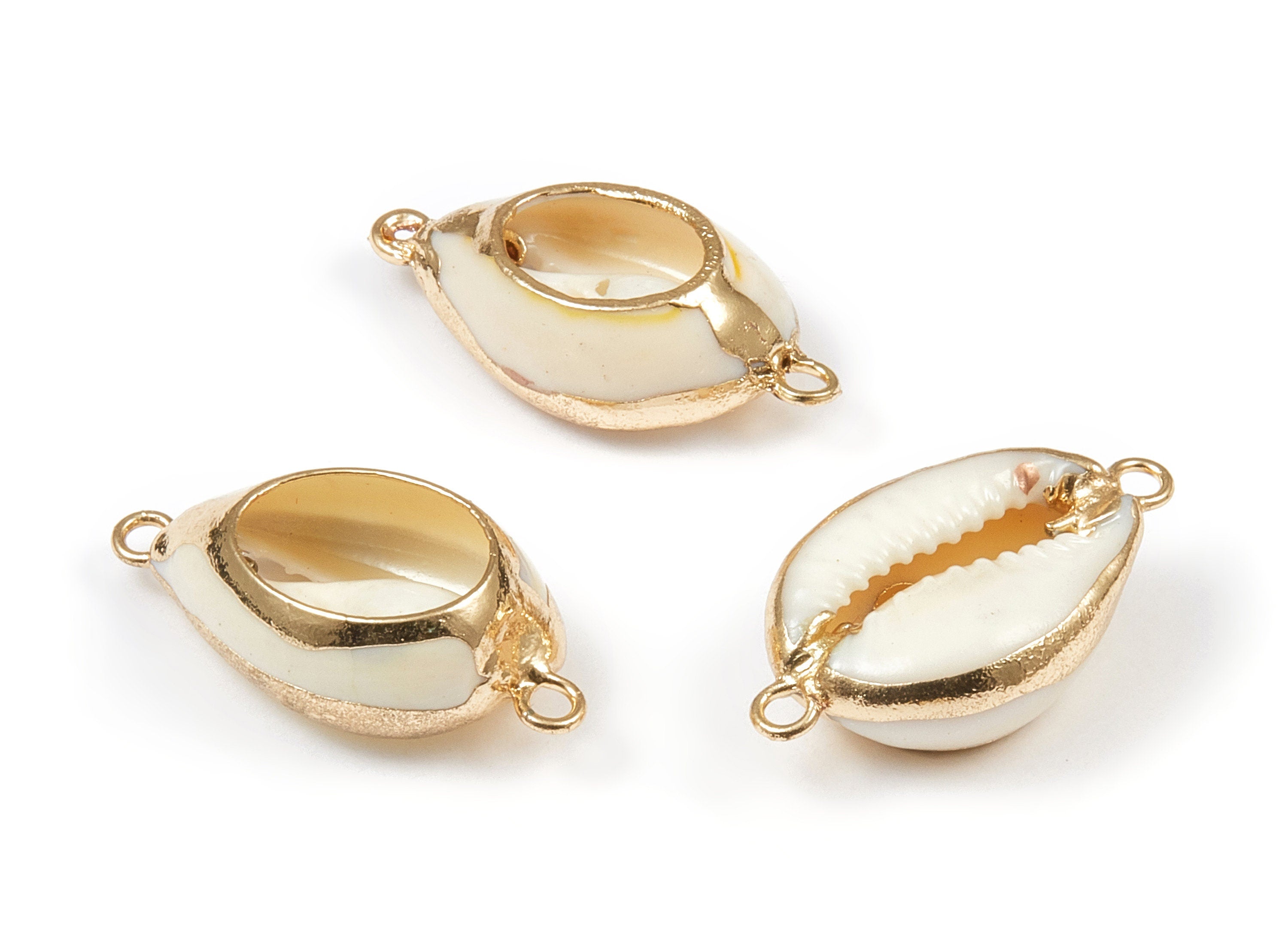 Open Cowrie Connectors - Cut Open Cowrie Seashell Pendant - Natural Seashell Earrings - 2 Holes - 29.49x15.71x6.56mm - SF1022 - DOMEDBAZAAR