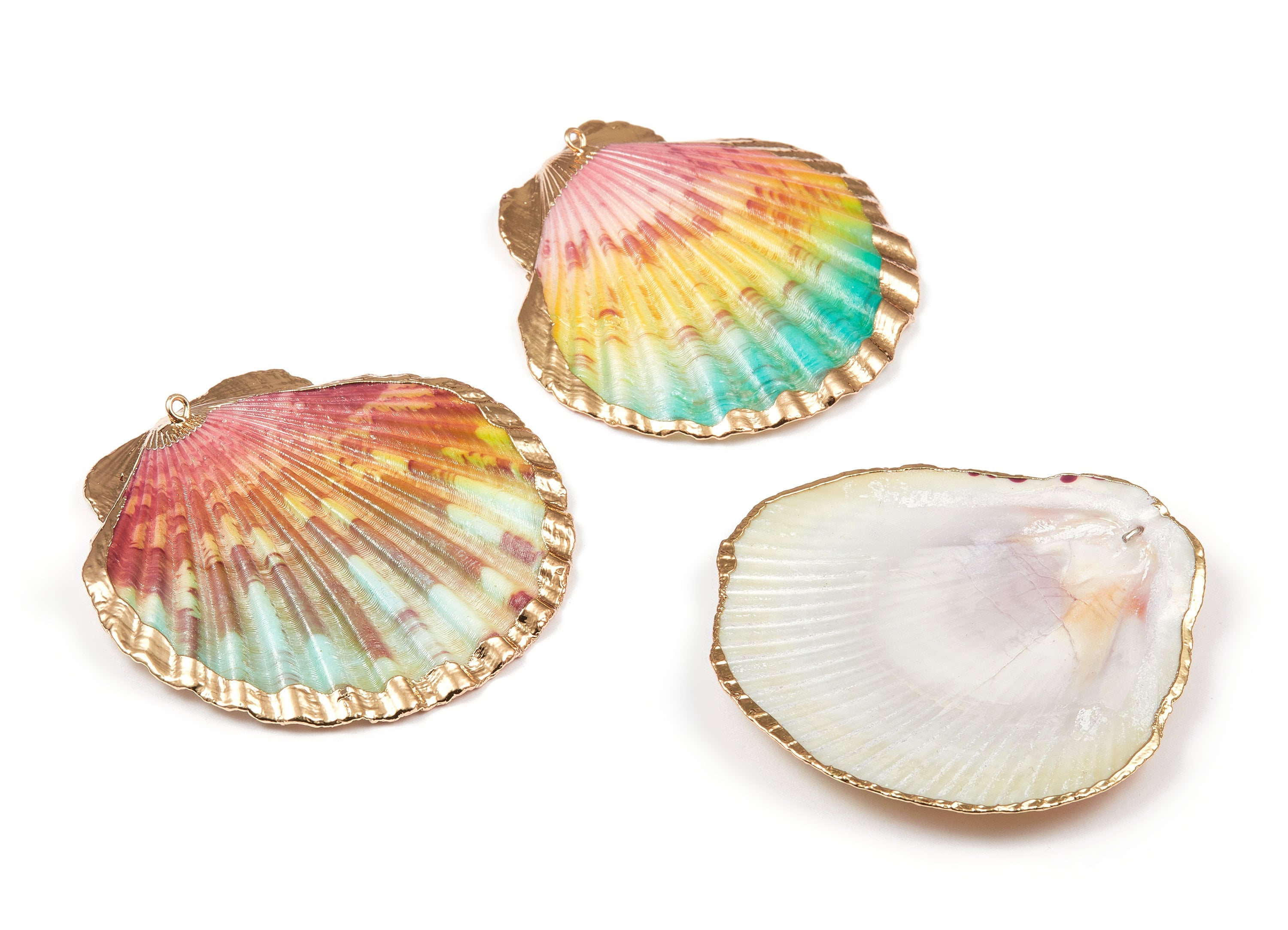 Mussel Shell Charms - Seashell Earrings and Pendant - Gold Tone Plated Earrings - 1 Hole - 57.09x54.13x5.66mm - SF1041 - DOMEDBAZAAR