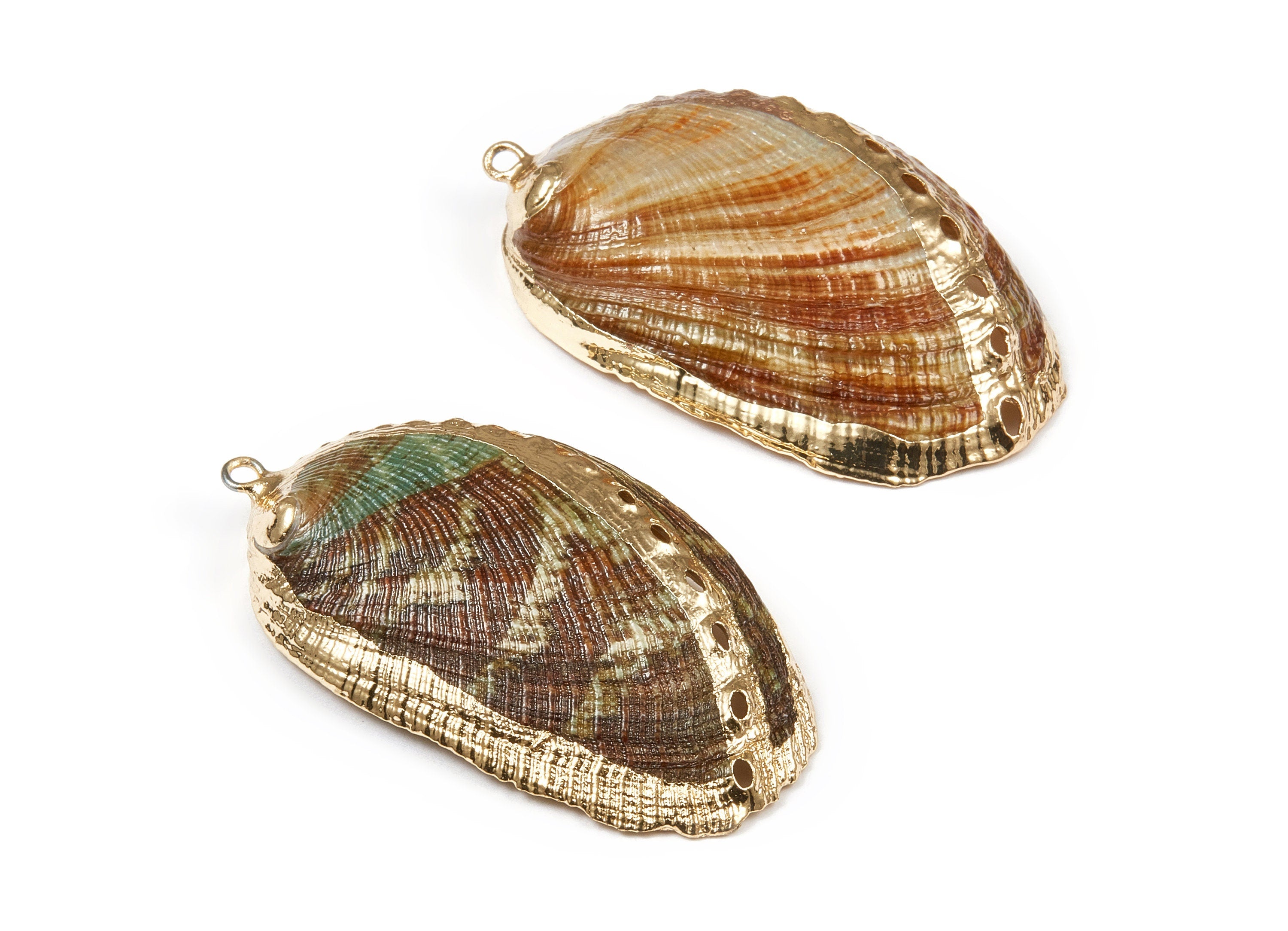 Mussel Shell Charms - Seashell Earrings and Pendant - Gold Tone Plated Earrings - 1 Hole - 49.17x28.5x7.07mm - SF1036 - DOMEDBAZAAR