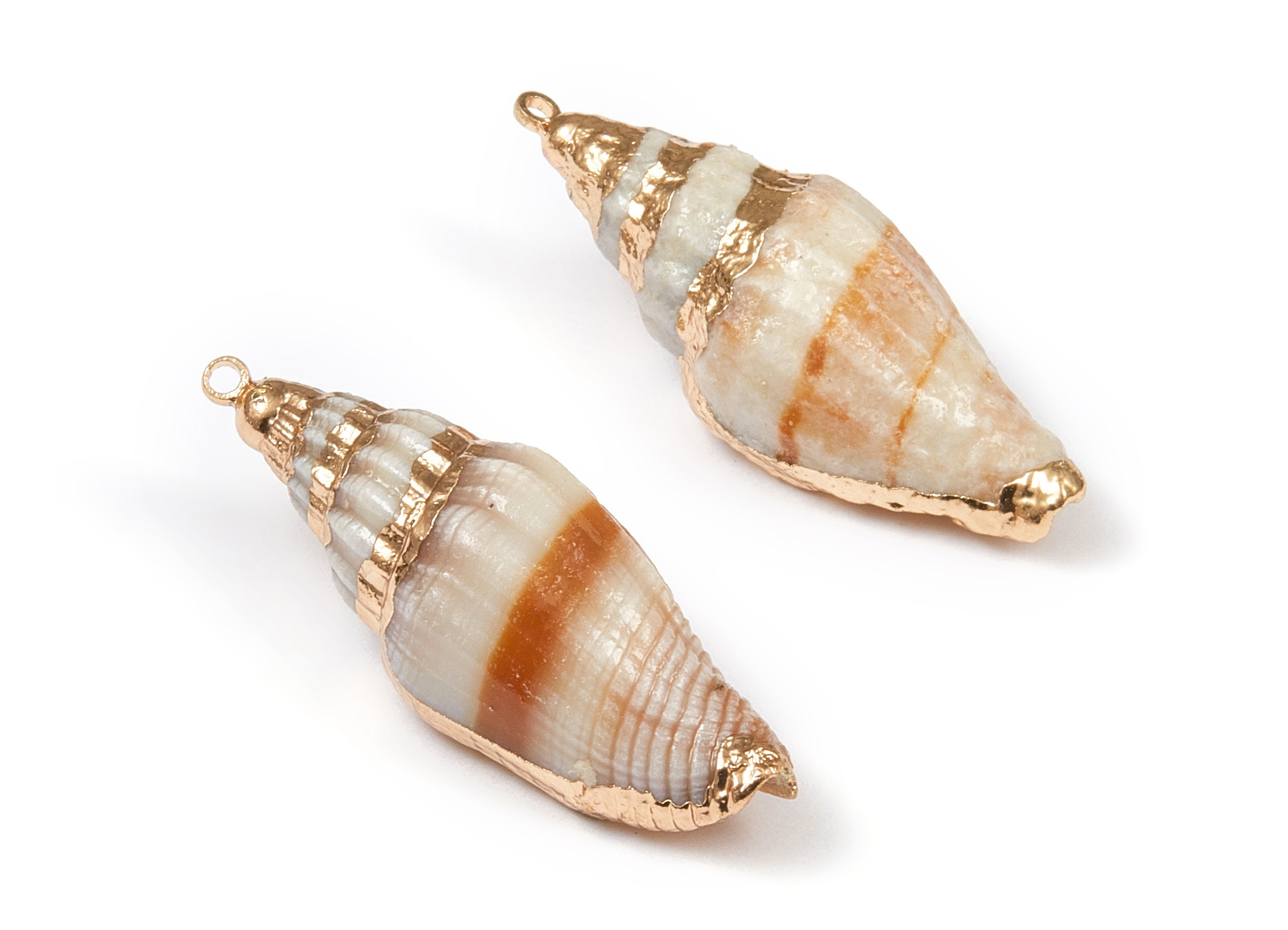 Whelk Seashell Charms - Seashell Earrings and Pendant - Gold Tone Plated Earrings - Natural Seashell - 1 Hole - 26.92x8.52 - SF1105 - DOMEDBAZAAR