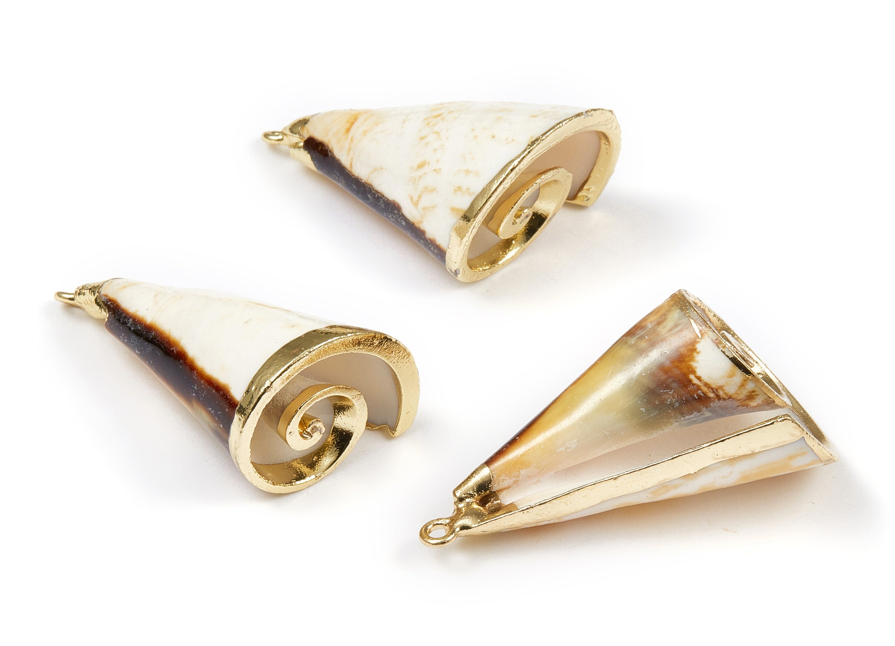 Cone Shell Charms - Whelk Seashell Pendant - Gold Tone Plated Earrings - Natural Seashell - 1 Hole - 37.73x22.16xmm - SF1077 - DOMEDBAZAAR