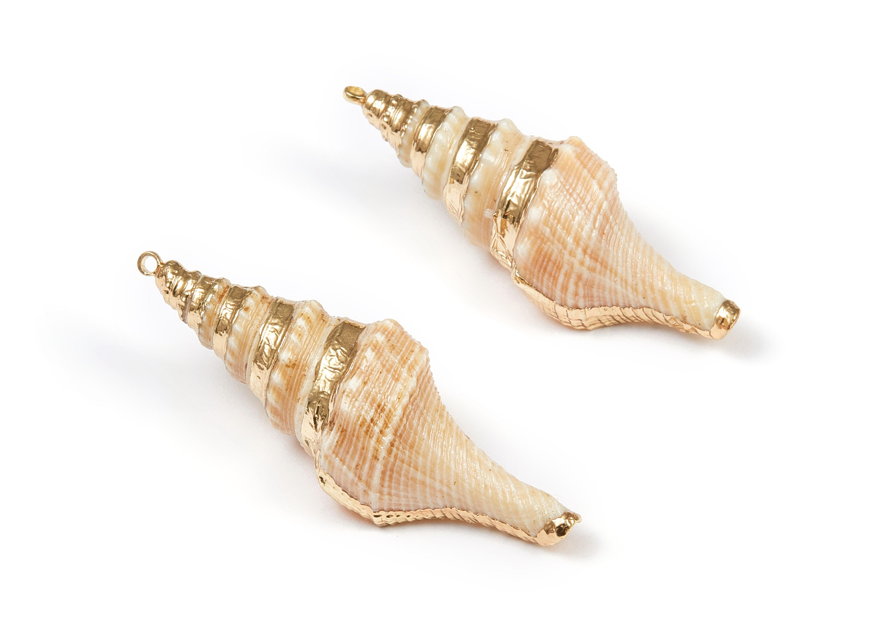 Whelk Seashell Charms - Whelk Shell Pendant - Natural Seashell Earrings - 1 Hole - 46.02x15.1x15.5mm - SF1068 - DOMEDBAZAAR