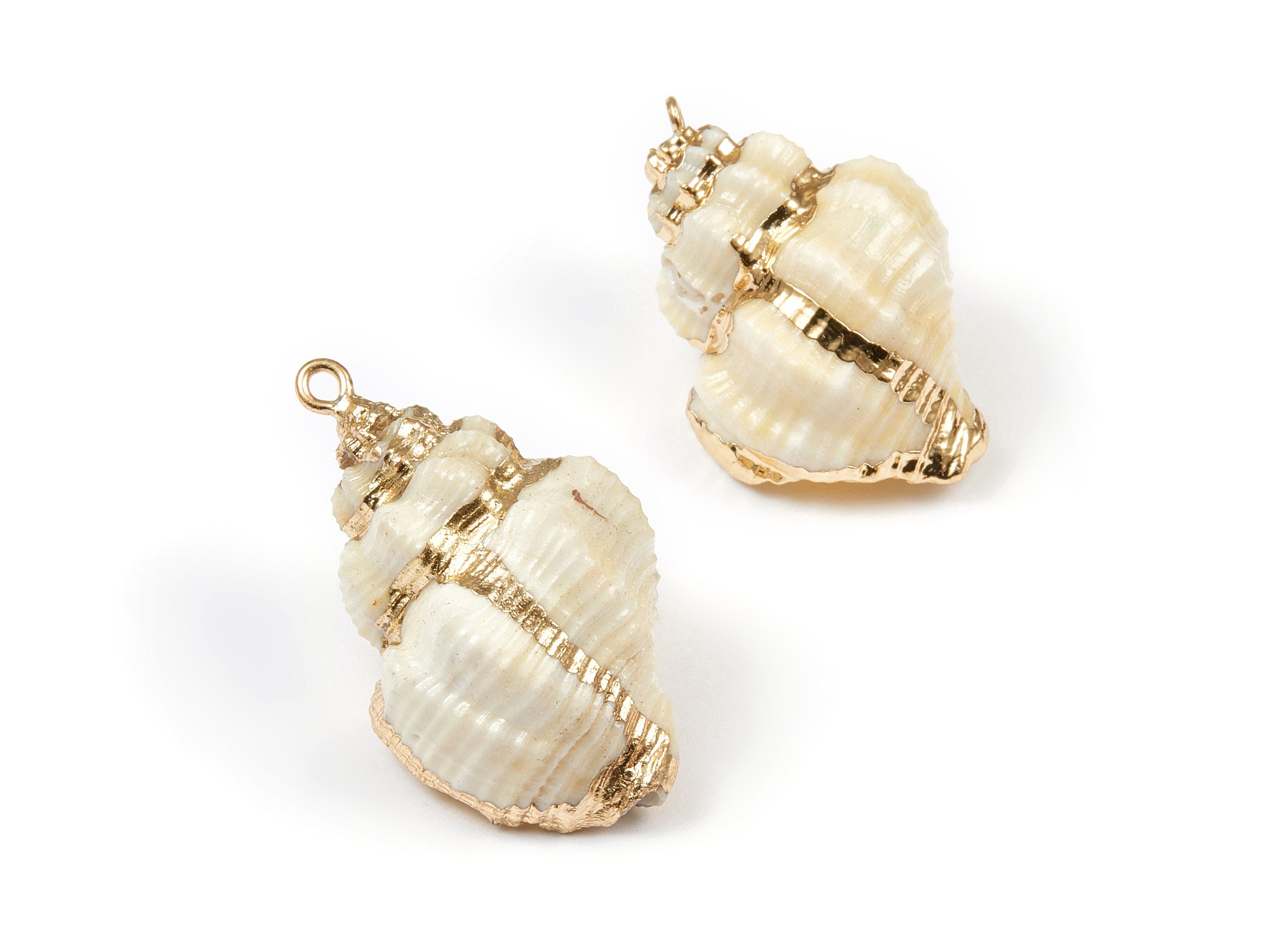 Whelk Seashell Charms - Natural Seashell Earrings and Pendant - Gold Tone Plated Earrings - 1 Hole - 38.56x23.53x22.22mm - SF1035 - DOMEDBAZAAR