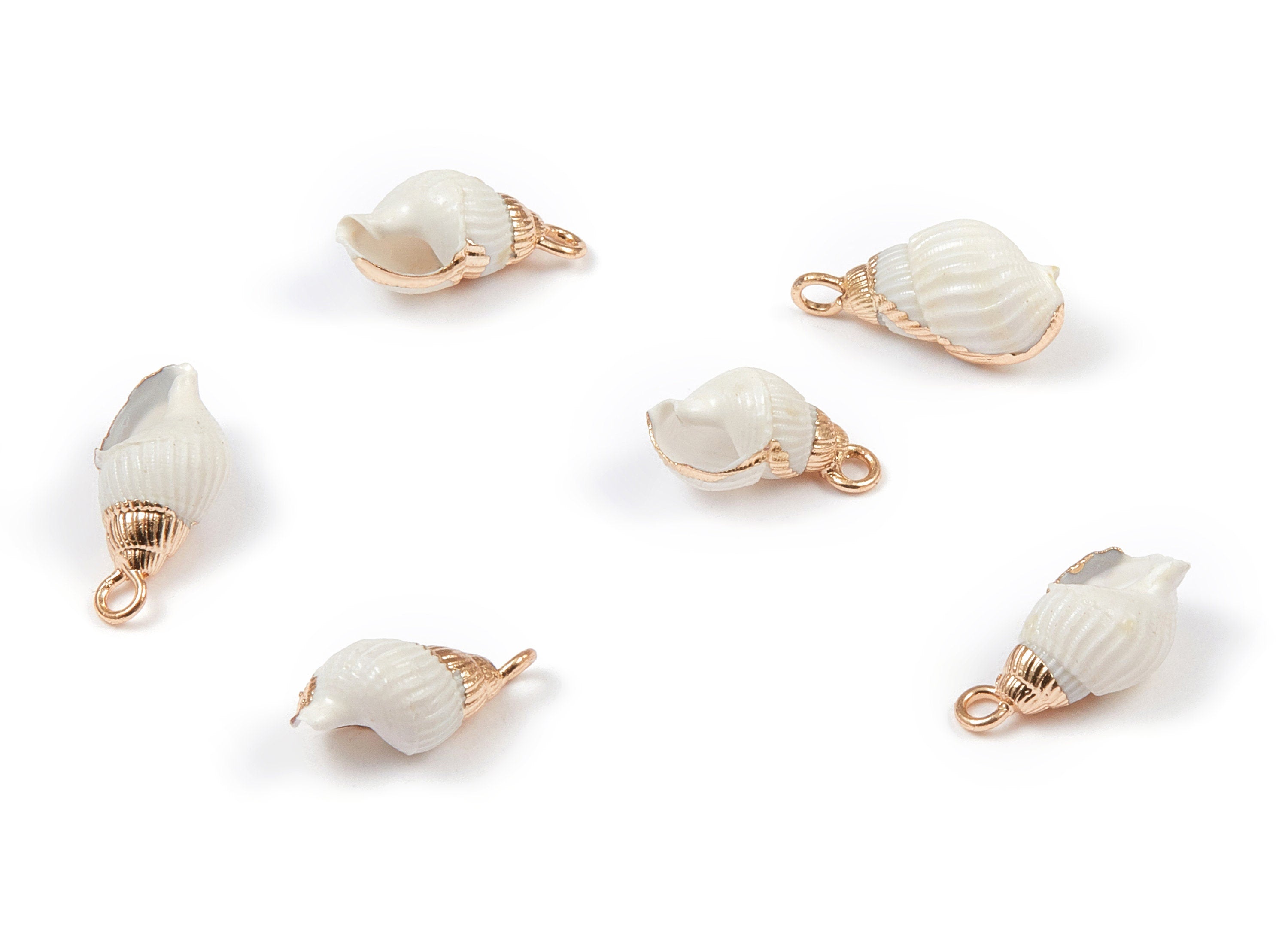 Whelk Seashell Charms - Natural Seashell Earrings and Pendant - Gold Tone Plated Earrings - 1 Hole - 15.47x6.67x7mm - SF1027 - DOMEDBAZAAR