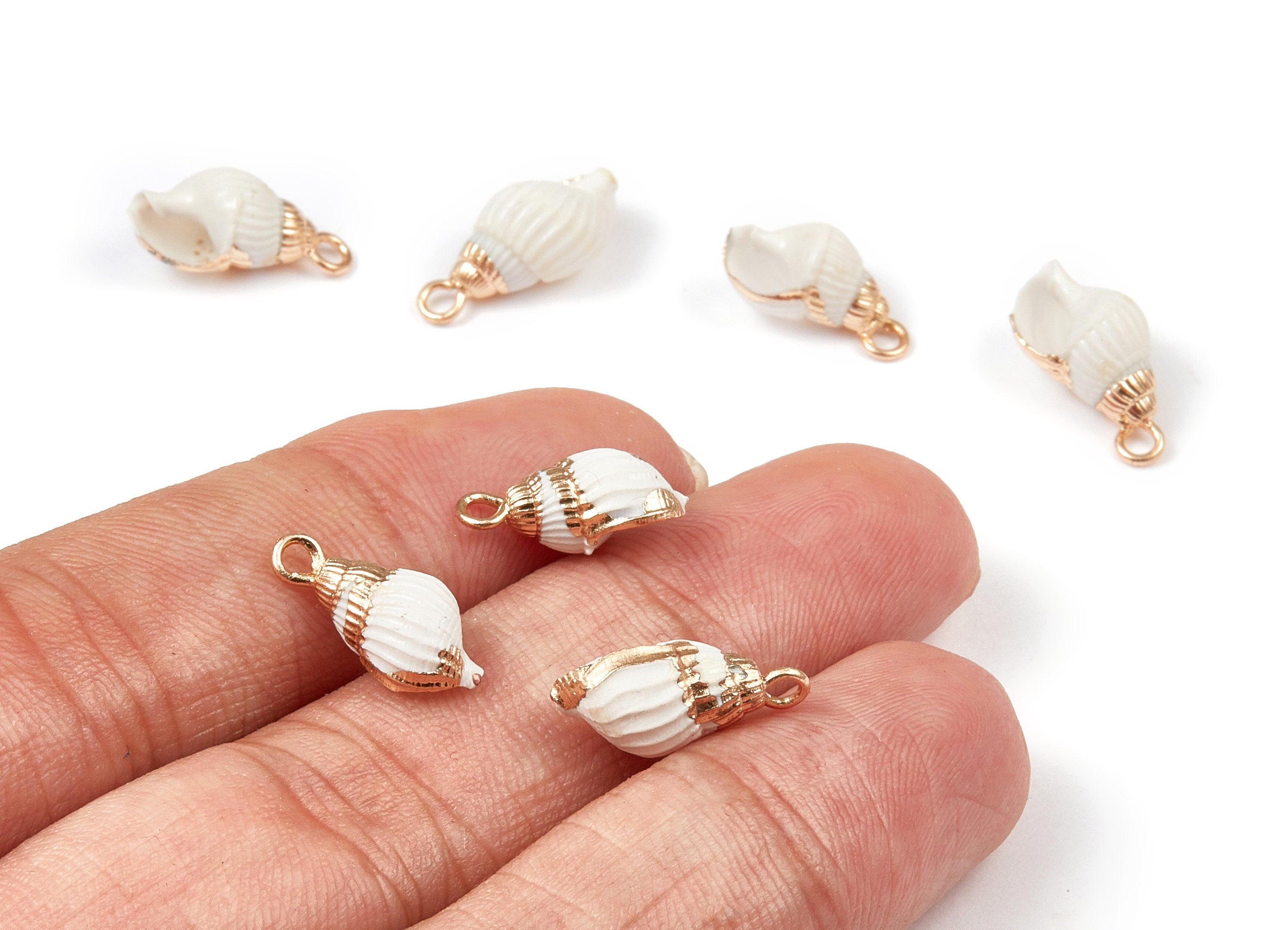 Whelk Seashell Charms - Natural Seashell Earrings and Pendant - Gold Tone Plated Earrings - 1 Hole - 15.47x6.67x7mm - SF1027 - DOMEDBAZAAR