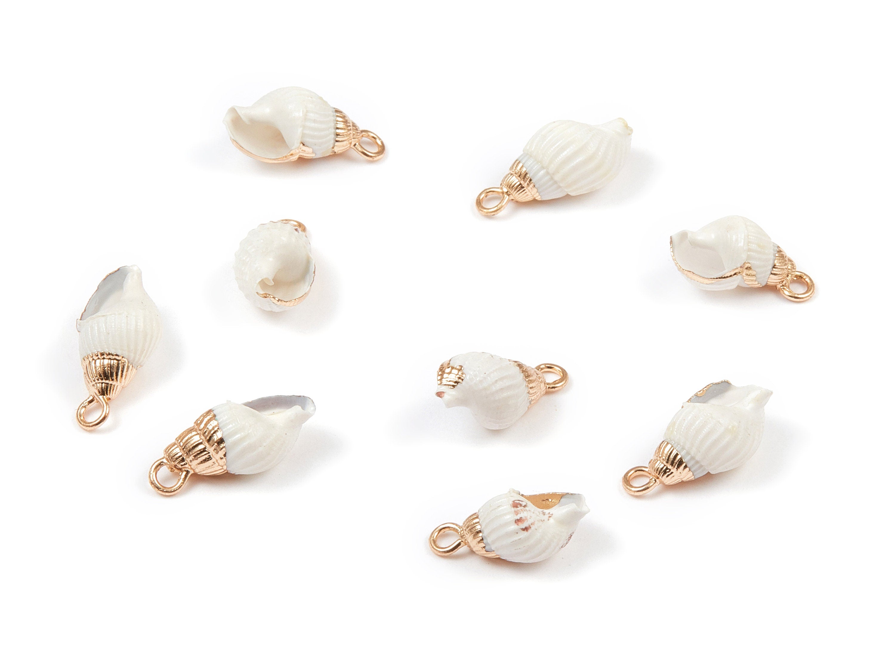 Whelk Seashell Charms - Natural Seashell Earrings and Pendant - Gold Tone Plated Earrings - 1 Hole - 15.47x6.67x7mm - SF1027 - DOMEDBAZAAR