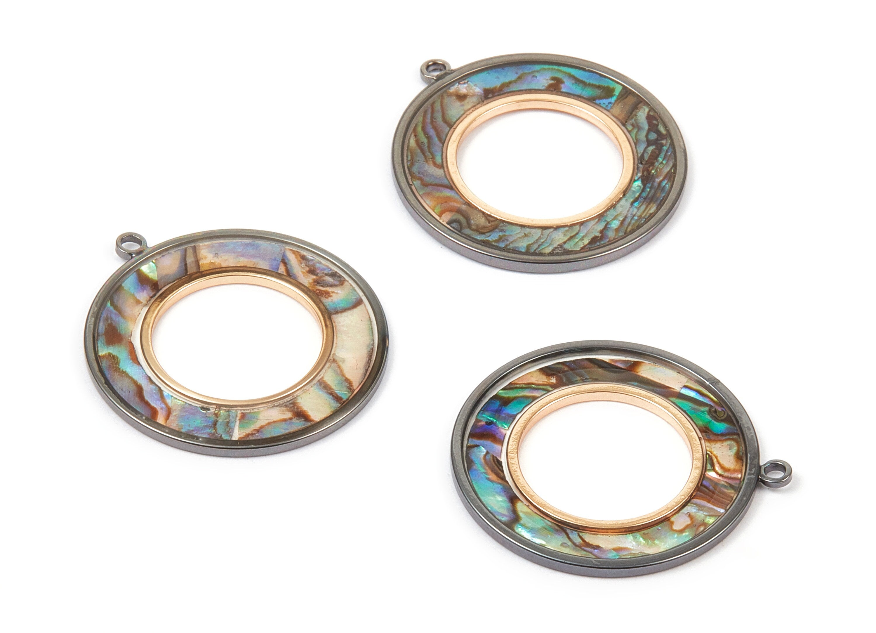 Abalone Shell Circle Charms - Natural Abalone Shell Circle Earrings - Abalone Shell Necklace Pendant - 1 Hole - 27.63x25.18x1.26mm - SF1110 - DOMEDBAZAAR