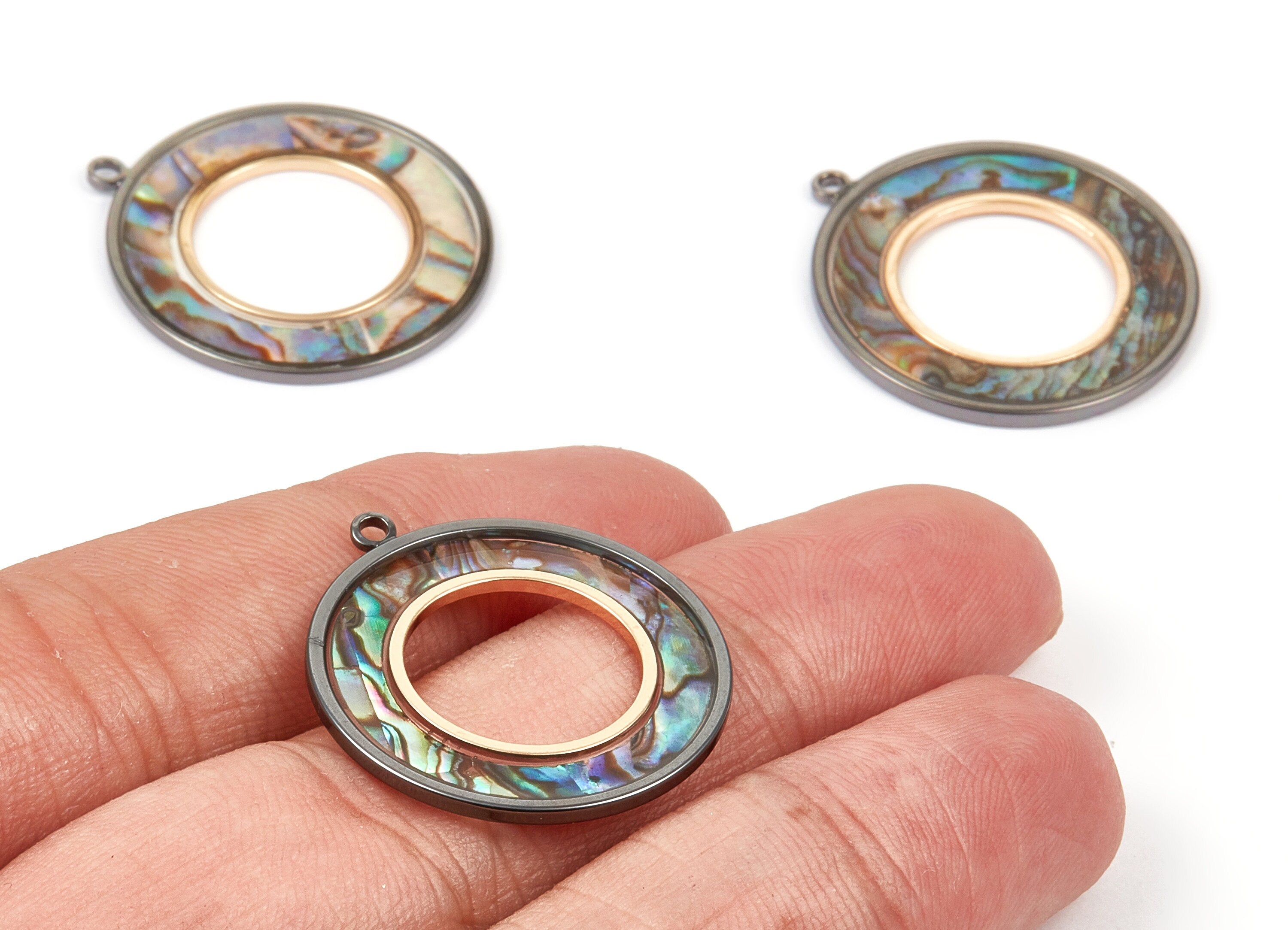 Abalone Shell Circle Charms - Natural Abalone Shell Circle Earrings - Abalone Shell Necklace Pendant - 1 Hole - 27.63x25.18x1.26mm - SF1110 - DOMEDBAZAAR
