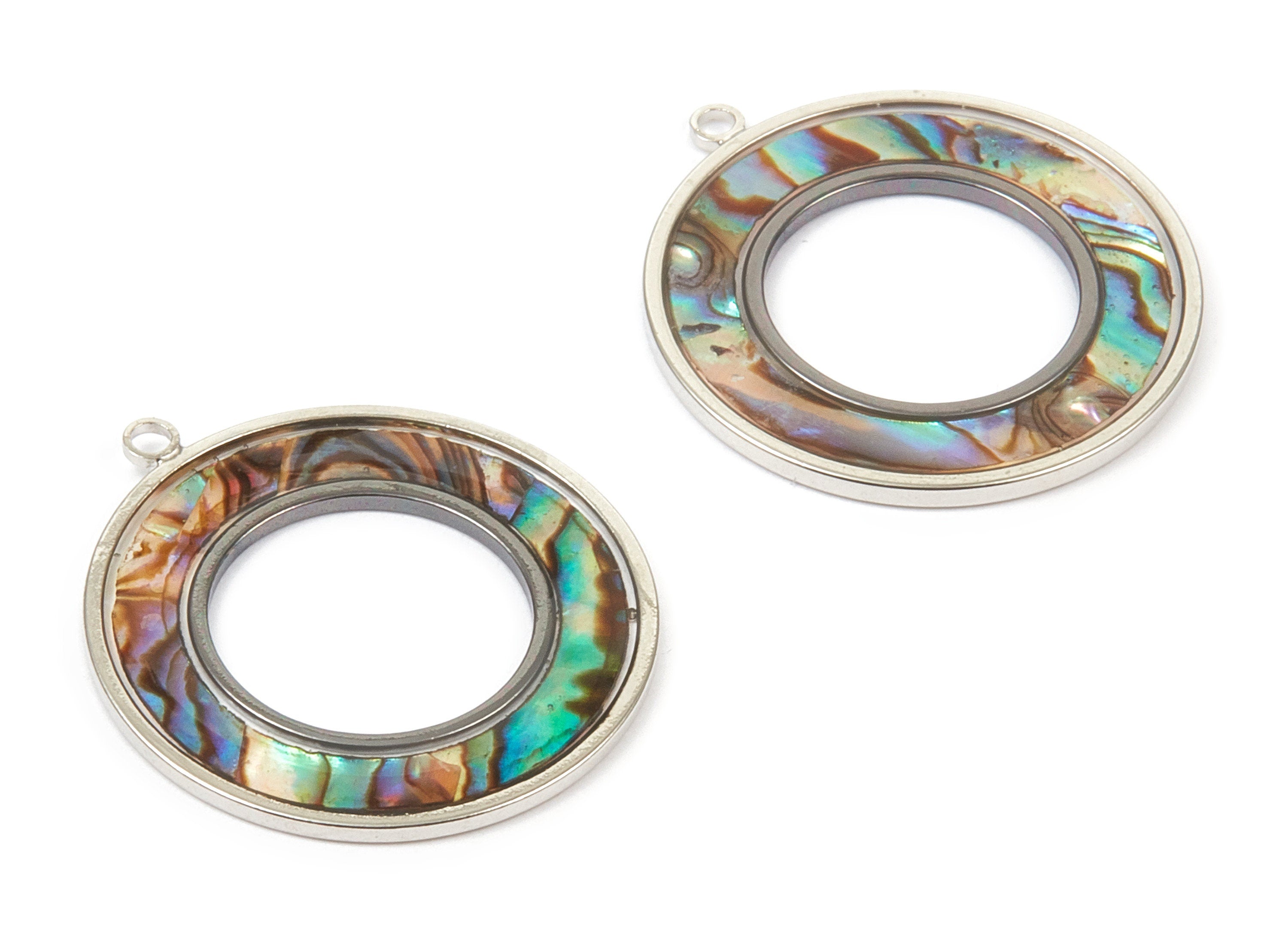 Abalone Shell Circle Charms - Natural Abalone Shell Circle Earrings - Abalone Shell Necklace Pendant - 1 Hole - 27.63x25.18x1.26mm - SF1109 - DOMEDBAZAAR