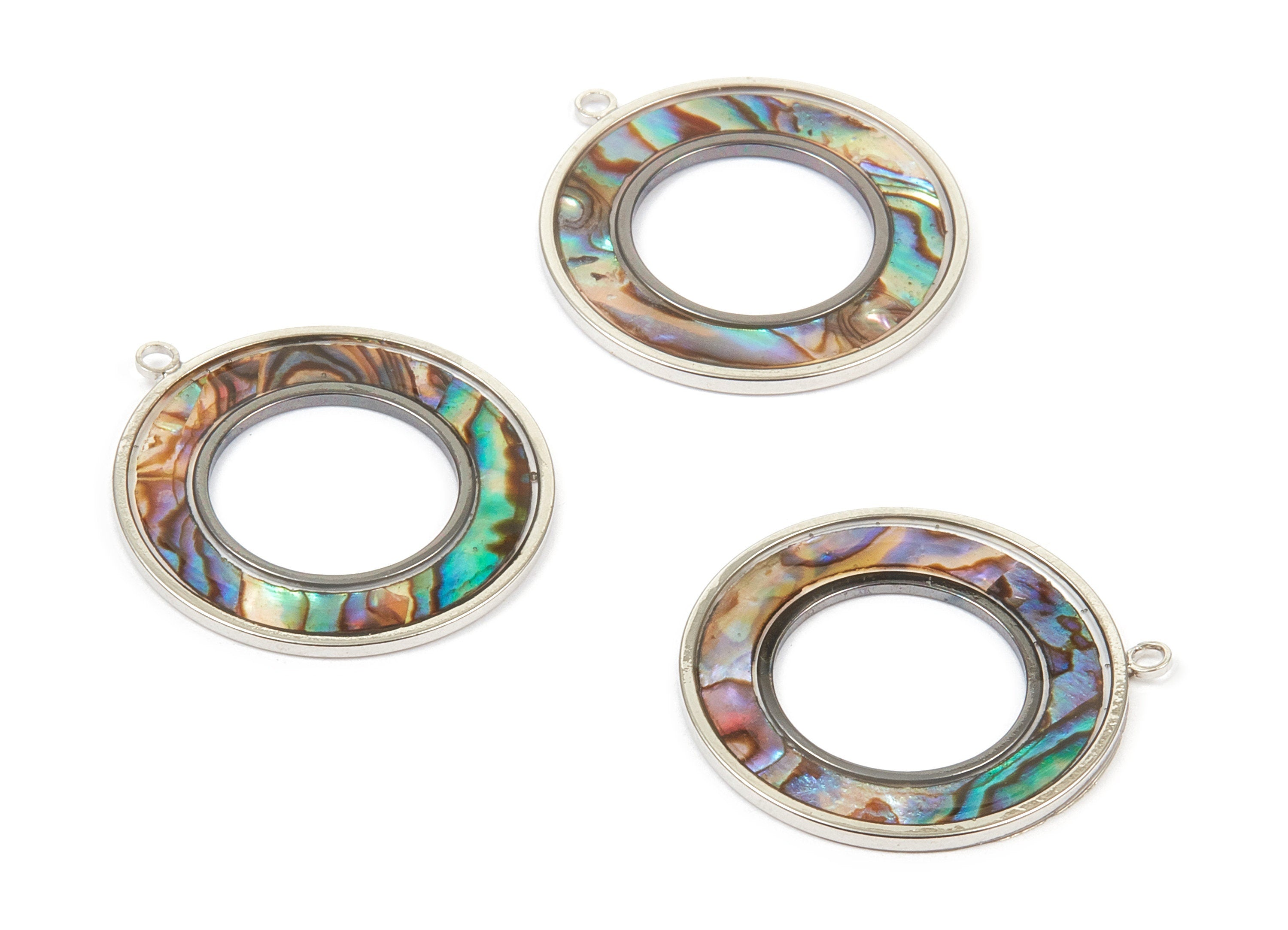 Abalone Shell Circle Charms - Natural Abalone Shell Circle Earrings - Abalone Shell Necklace Pendant - 1 Hole - 27.63x25.18x1.26mm - SF1109 - DOMEDBAZAAR