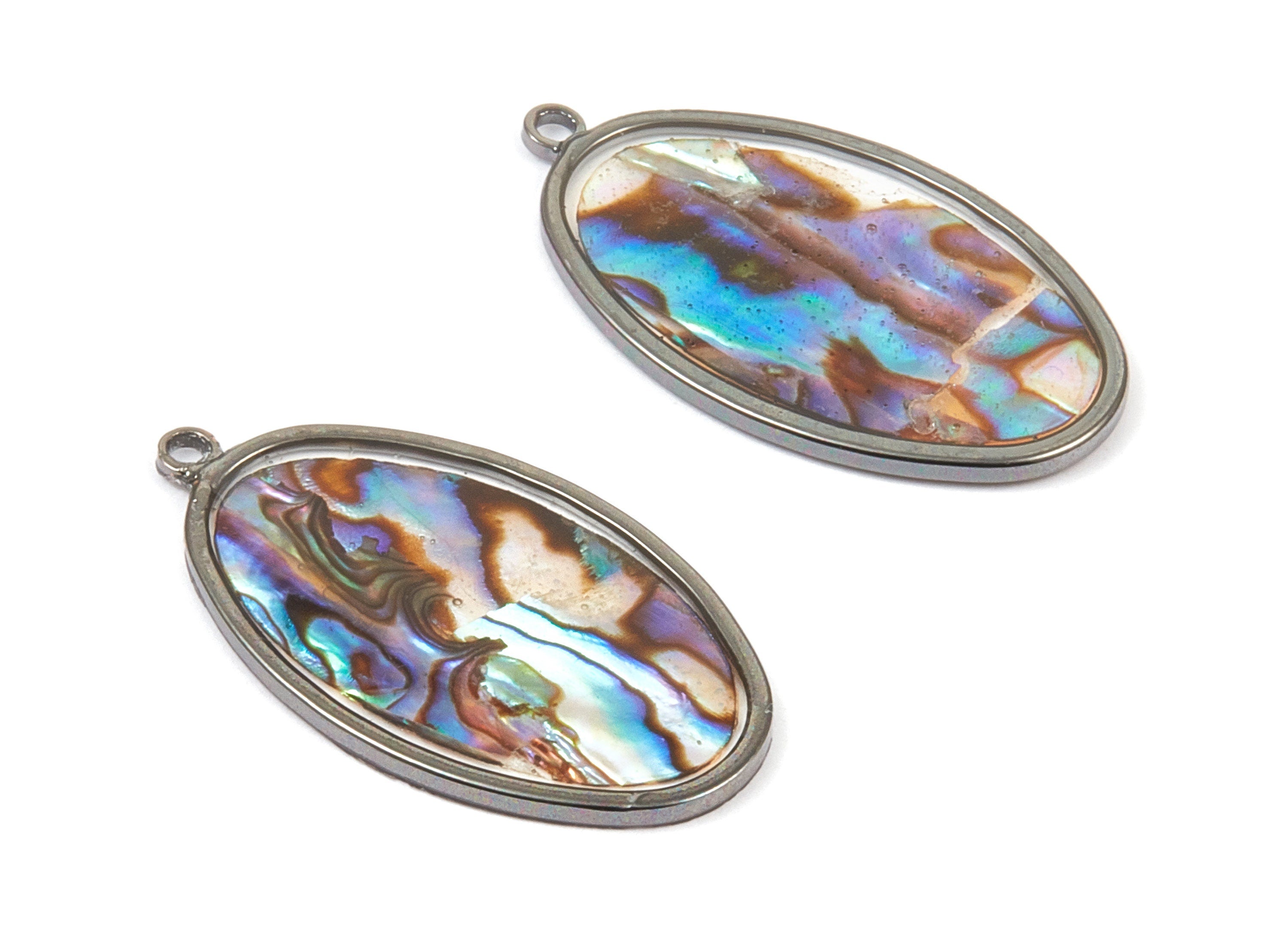 Abalone Shell Oval Charms - Natural Abalone Shell Oval Earrings - Abalone Shell Necklace Pendant - 28.9x16.26x1.28mm - SF1116 - DOMEDBAZAAR