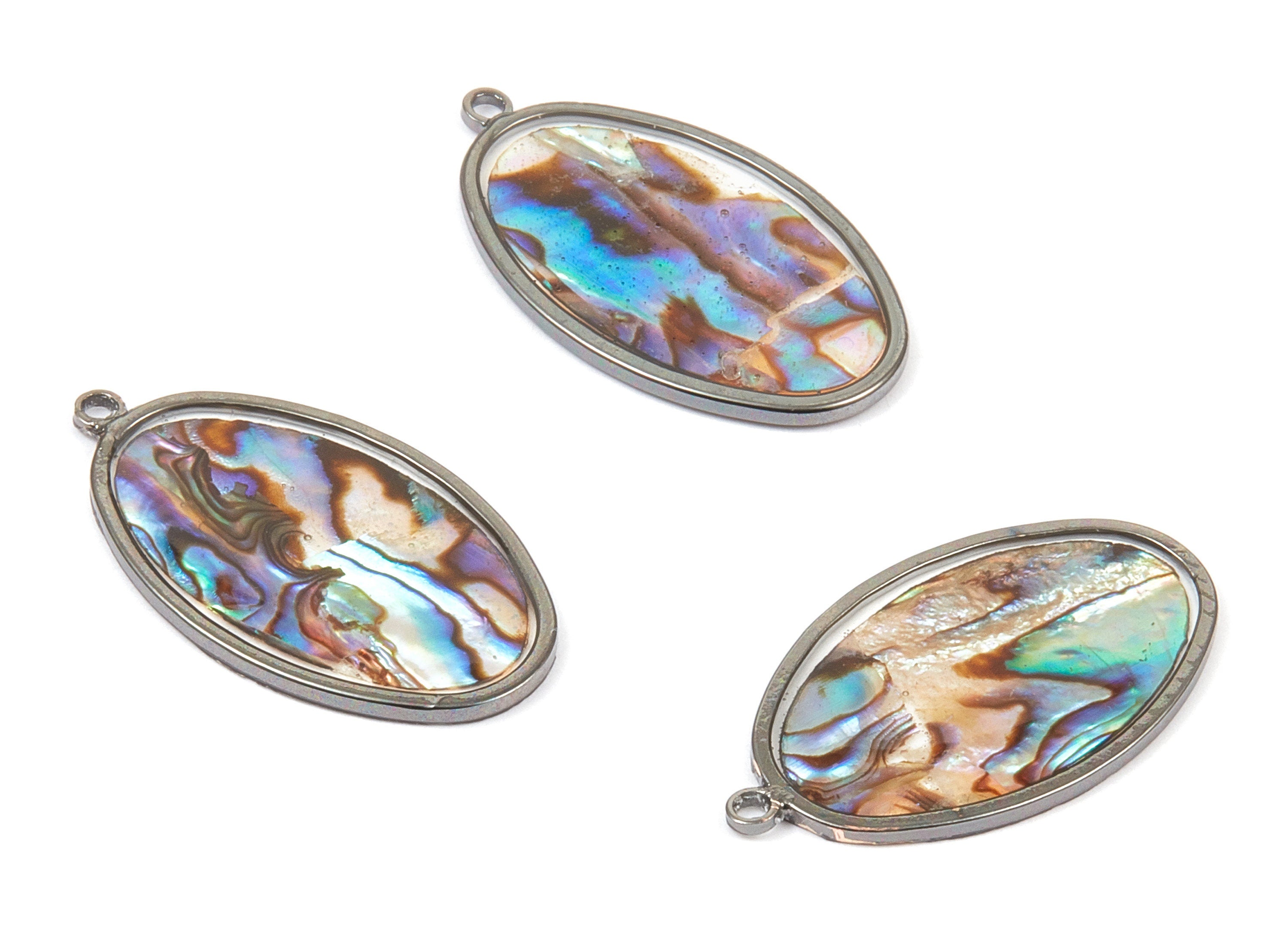 Abalone Shell Oval Charms - Natural Abalone Shell Oval Earrings - Abalone Shell Necklace Pendant - 28.9x16.26x1.28mm - SF1116 - DOMEDBAZAAR