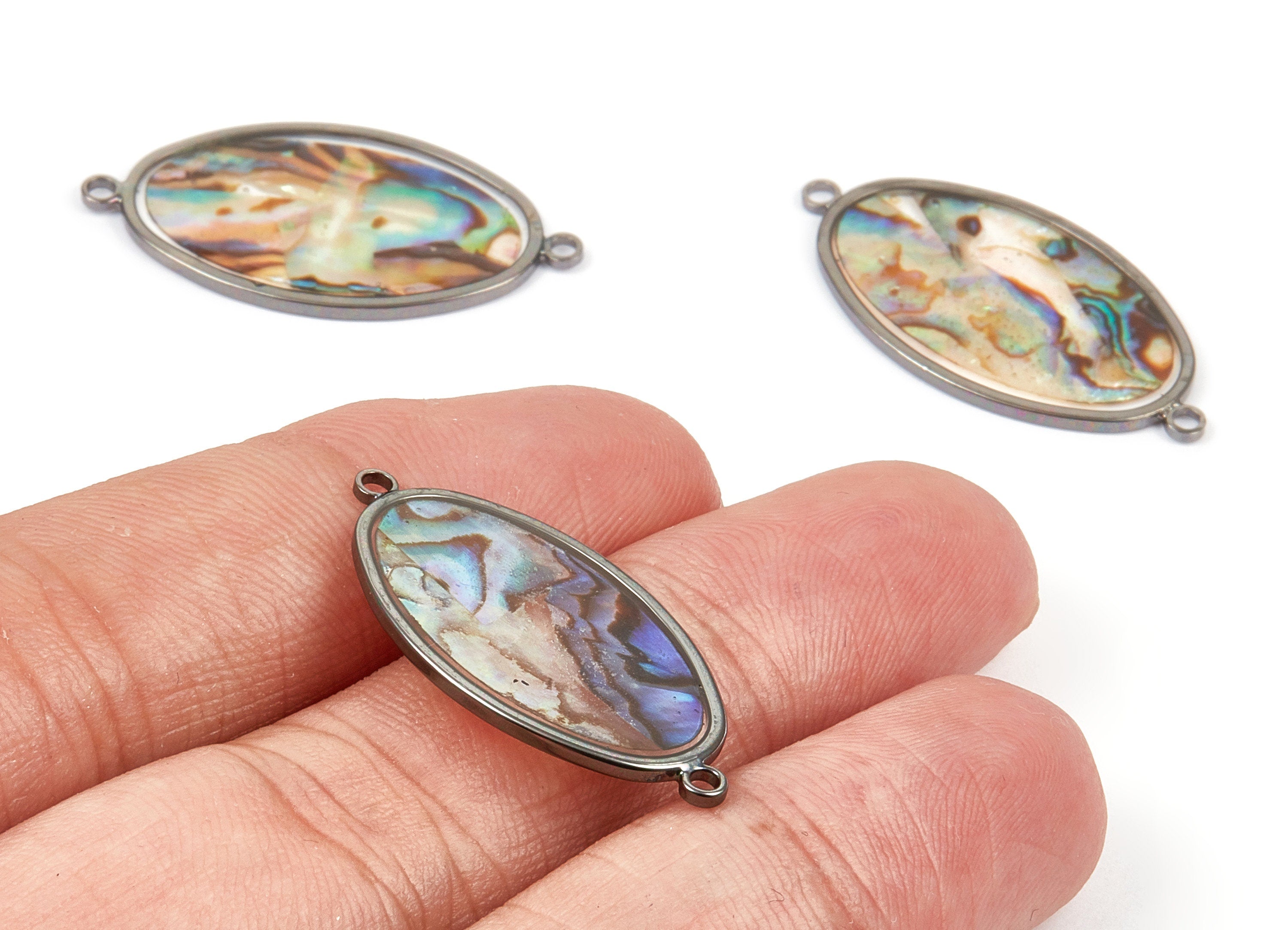 Abalone Shell Oval Connectors - Natural Abalone Shell Oval Earrings - Abalone Shell Necklace Pendant - 31.22x16.26x1.28mm - SF1119 - DOMEDBAZAAR