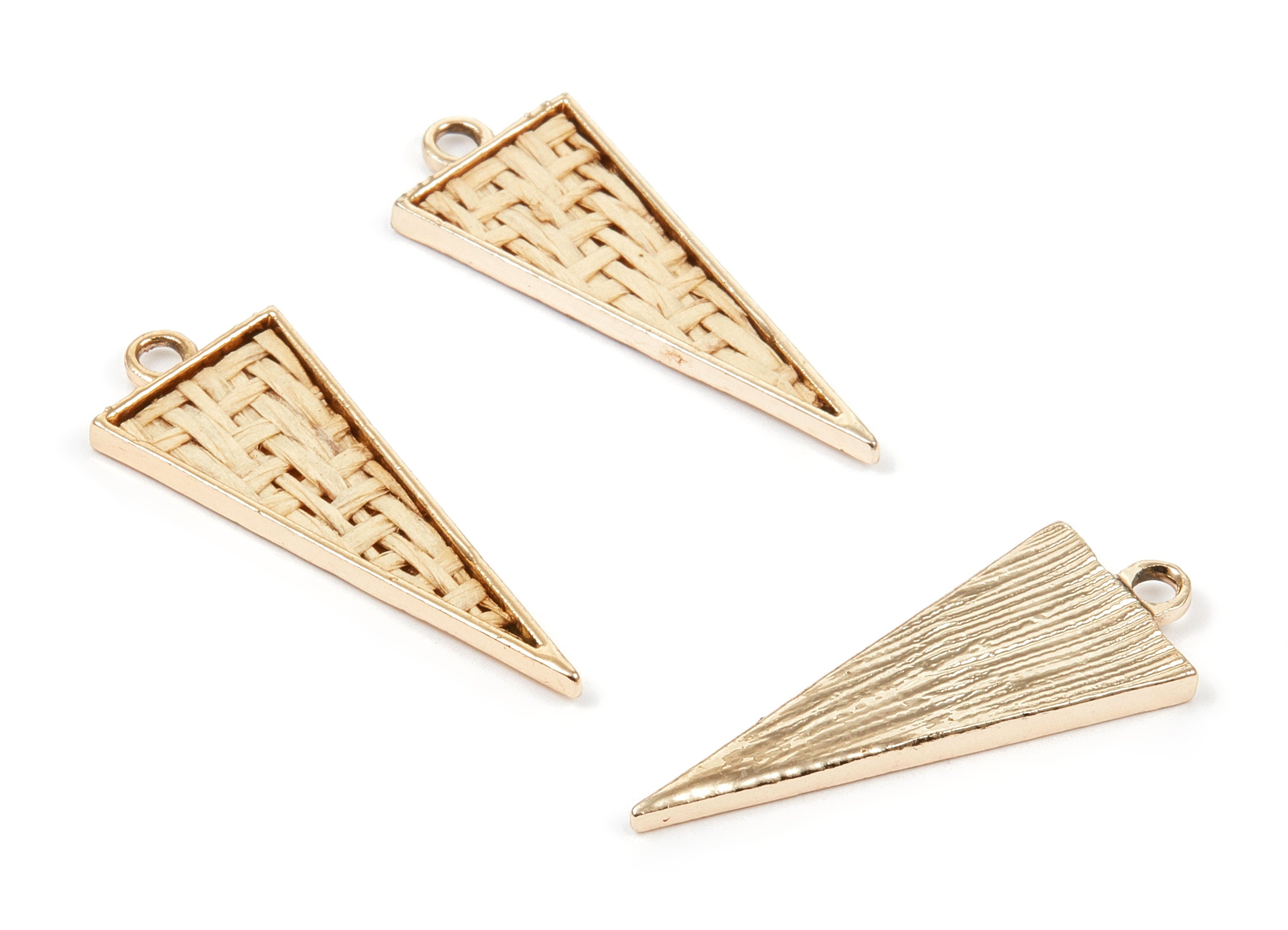 Handwoven Triangle Rattan Charms - Alloy Triangle Earrings and Pendant - Gold Tone Plated - 38.21x14.72x2.51mm - RT1294 - DOMEDBAZAAR