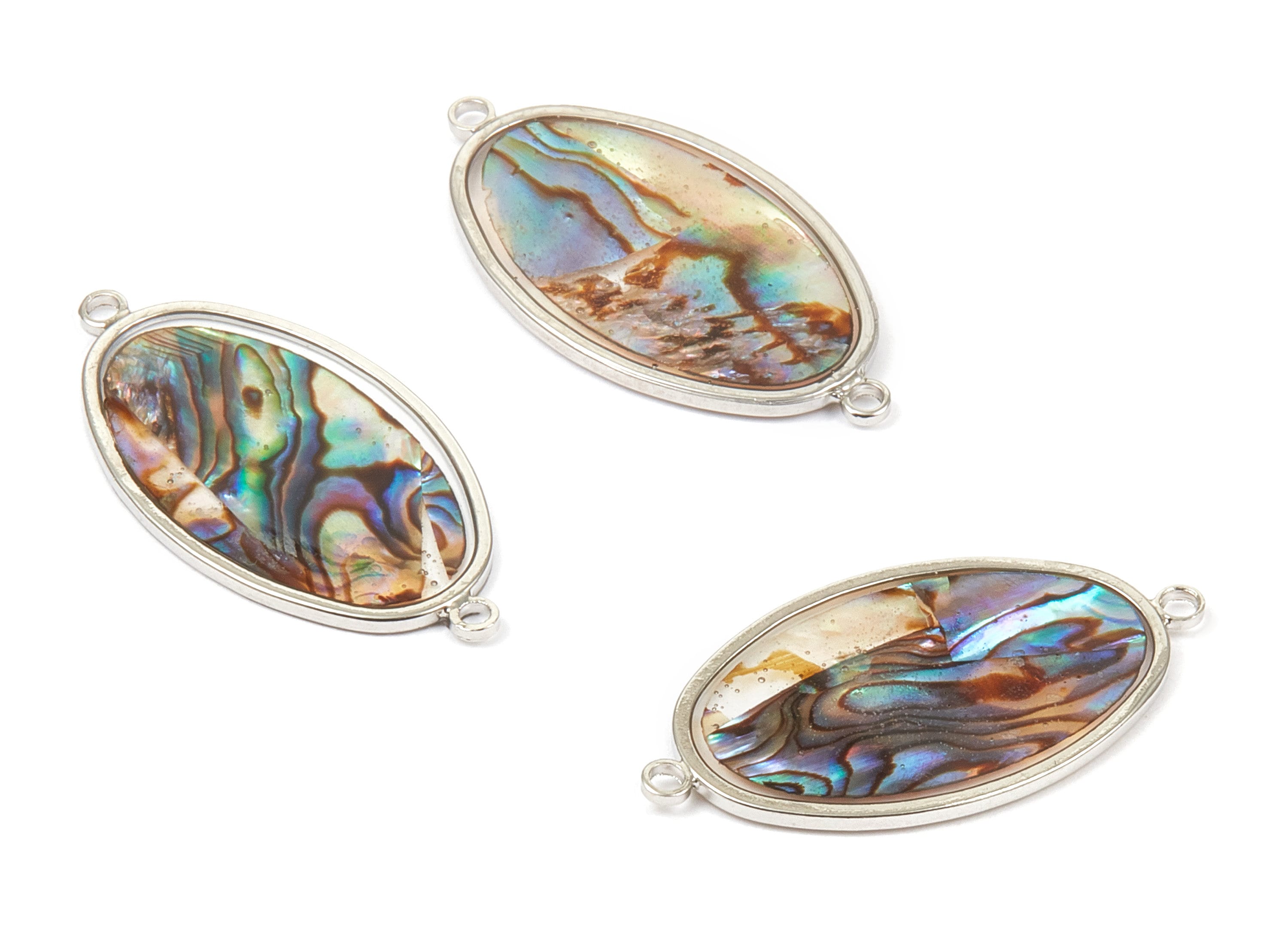 Abalone Shell Oval Connectors - Natural Abalone Shell Oval Earrings - Abalone Shell Necklace Pendant - 2 Holes - 31.22x16.26x1.28mm - SF1120 - DOMEDBAZAAR