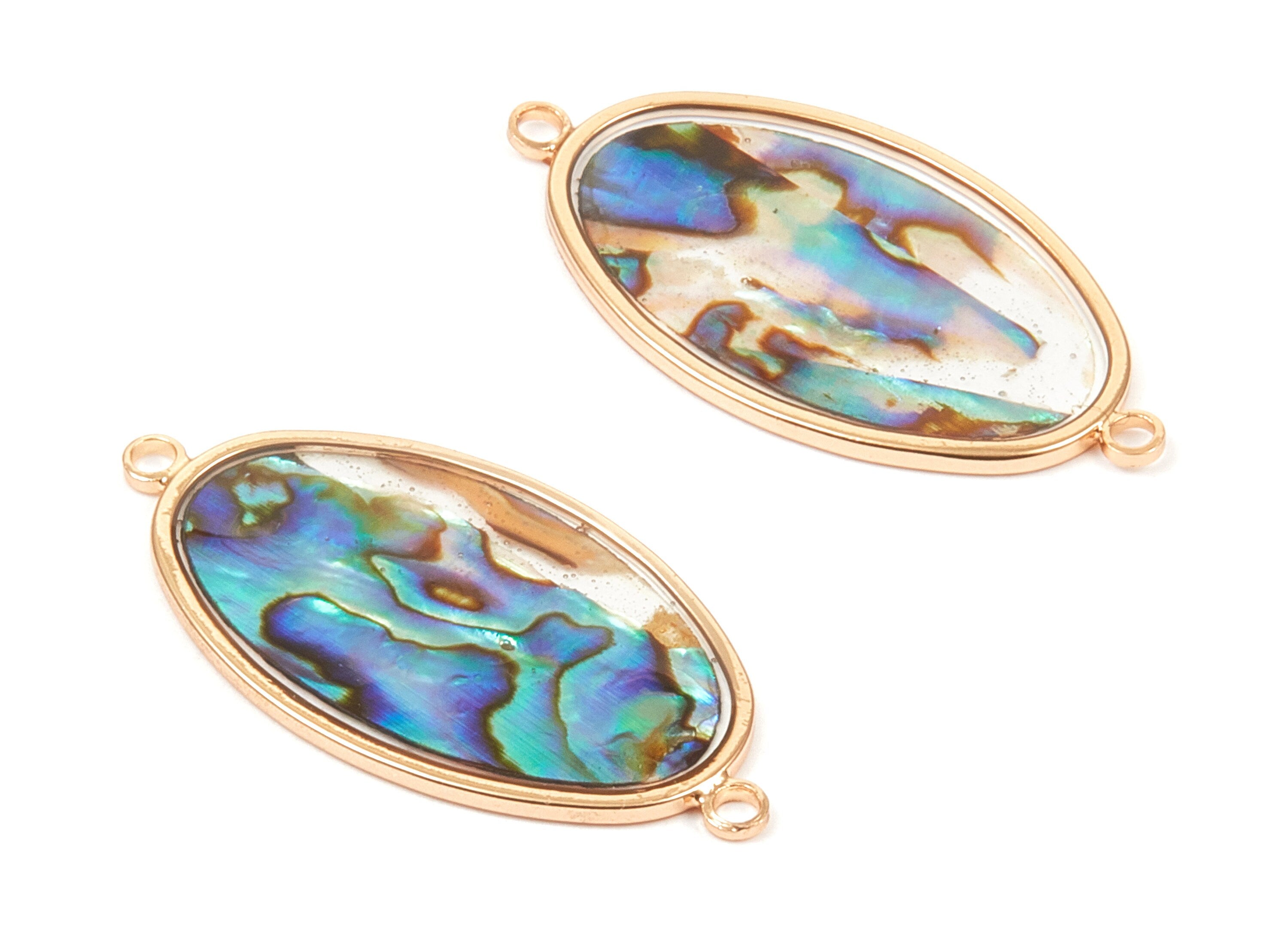 Abalone Shell Oval Connectors - Natural Abalone Shell Oval Earrings - Abalone Shell Necklace Pendant - 2 Holes - 31.22x16.26x1.28mm - SF1121 - DOMEDBAZAAR