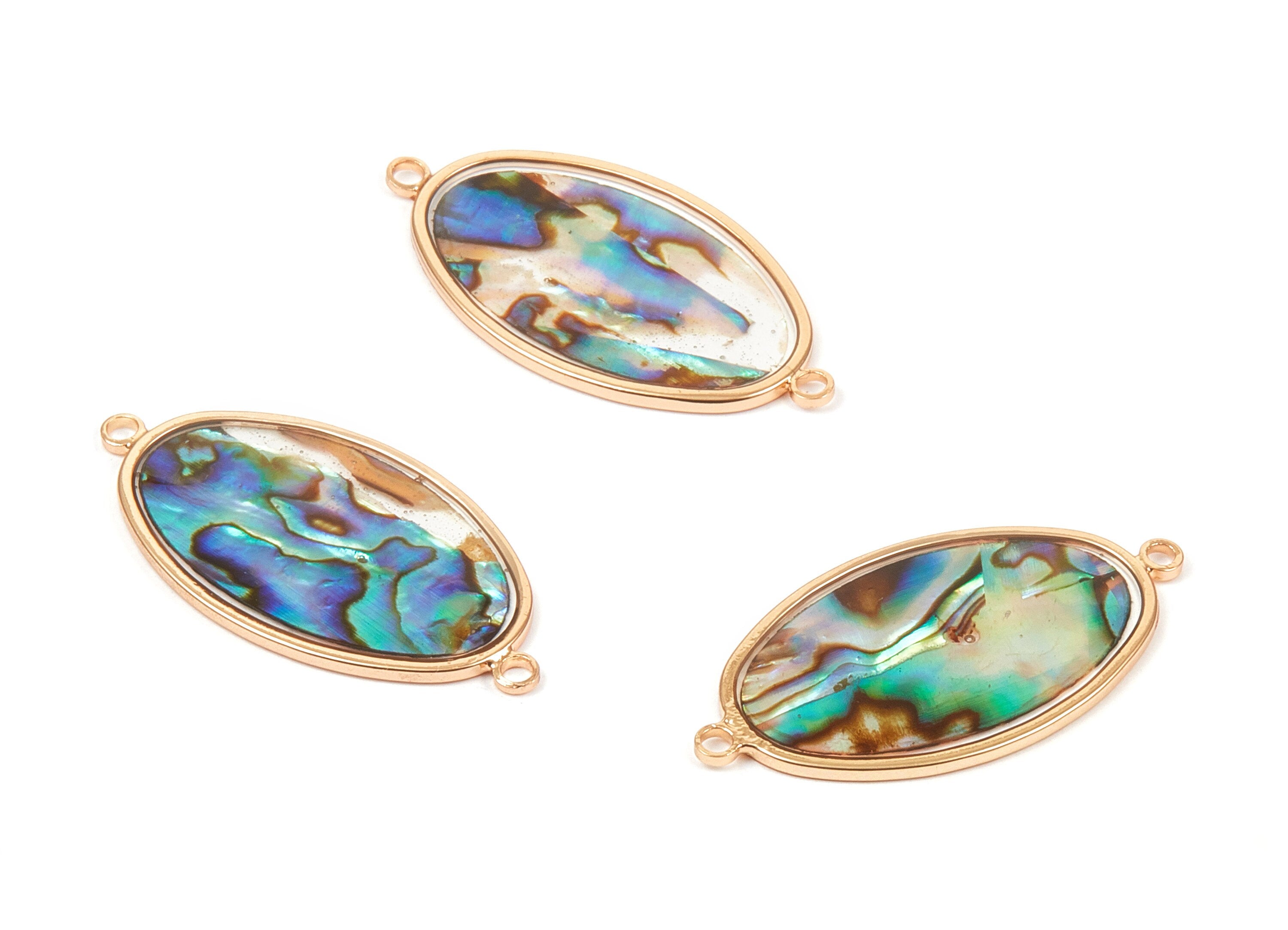 Abalone Shell Oval Connectors - Natural Abalone Shell Oval Earrings - Abalone Shell Necklace Pendant - 2 Holes - 31.22x16.26x1.28mm - SF1121 - DOMEDBAZAAR