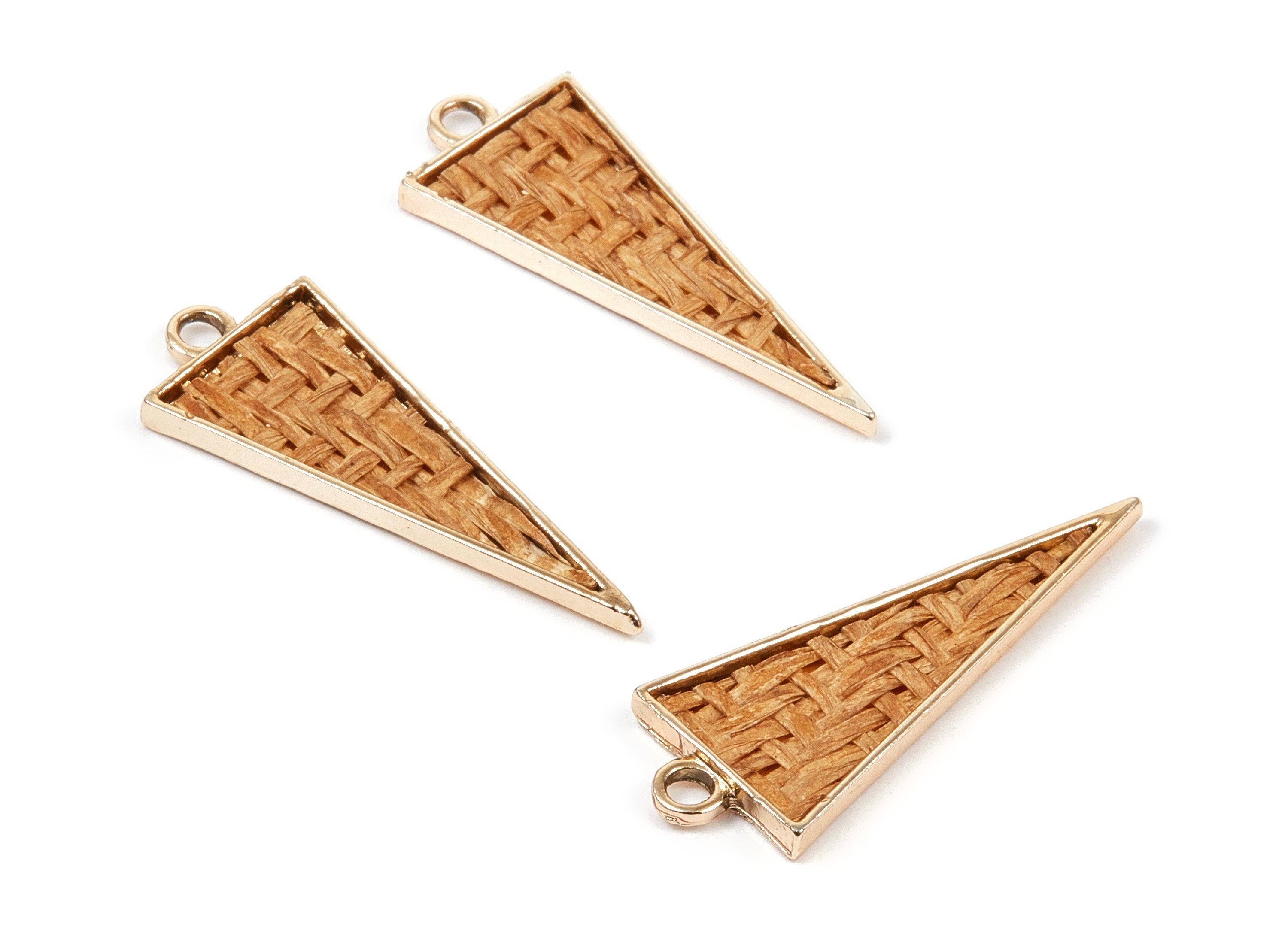 Handwoven Triangle Rattan Charms - Alloy Triangle Earrings and Pendant - Gold Tone Plated - 38.21x14.72x2.51mm - RT1293 - DOMEDBAZAAR