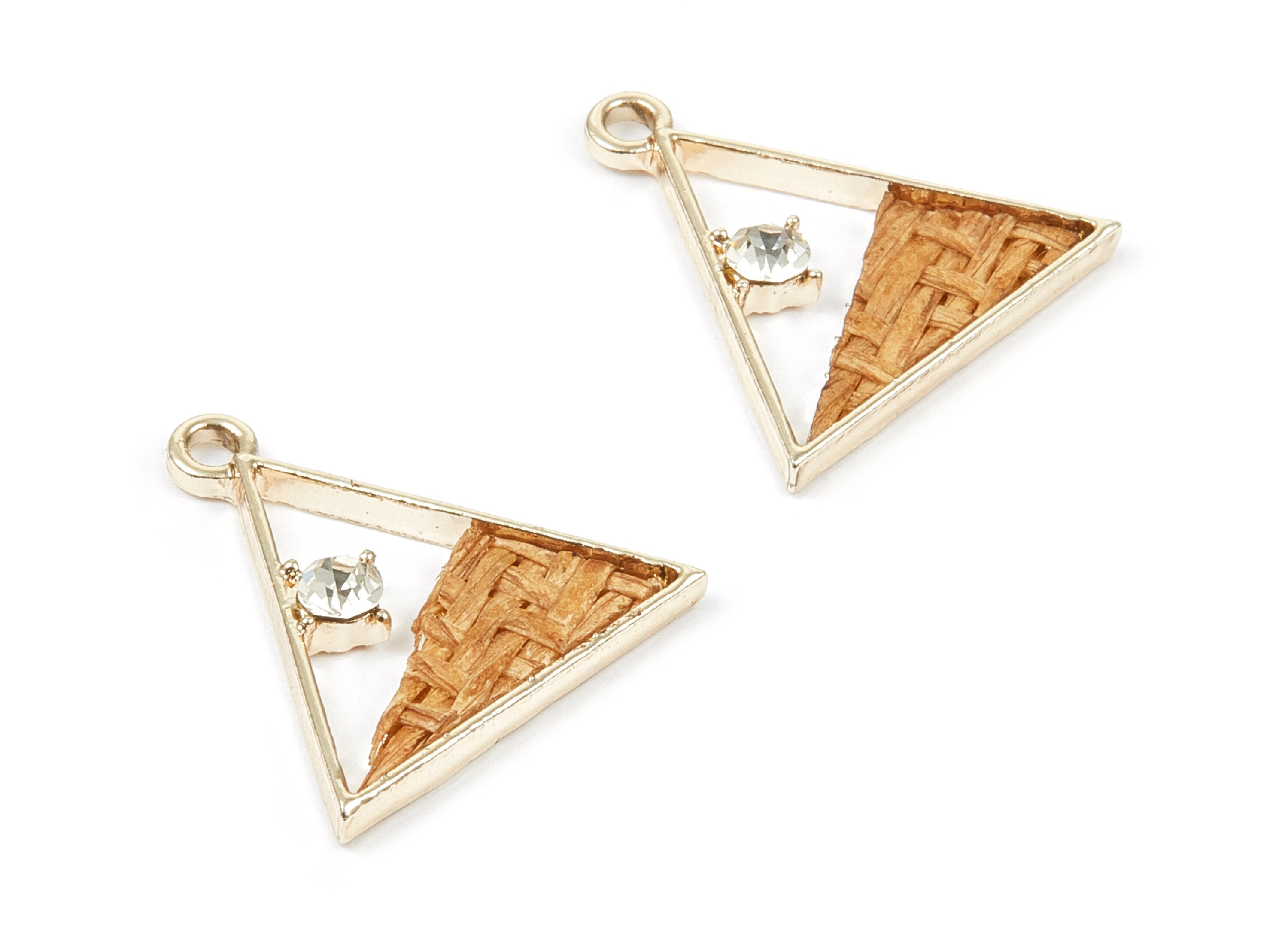Handwoven Triangle Rattan Charms - Alloy Triangle Earrings and Pendant - Gold Tone Plated - 26.99x26.58x2.31mm - RT1264 - DOMEDBAZAAR