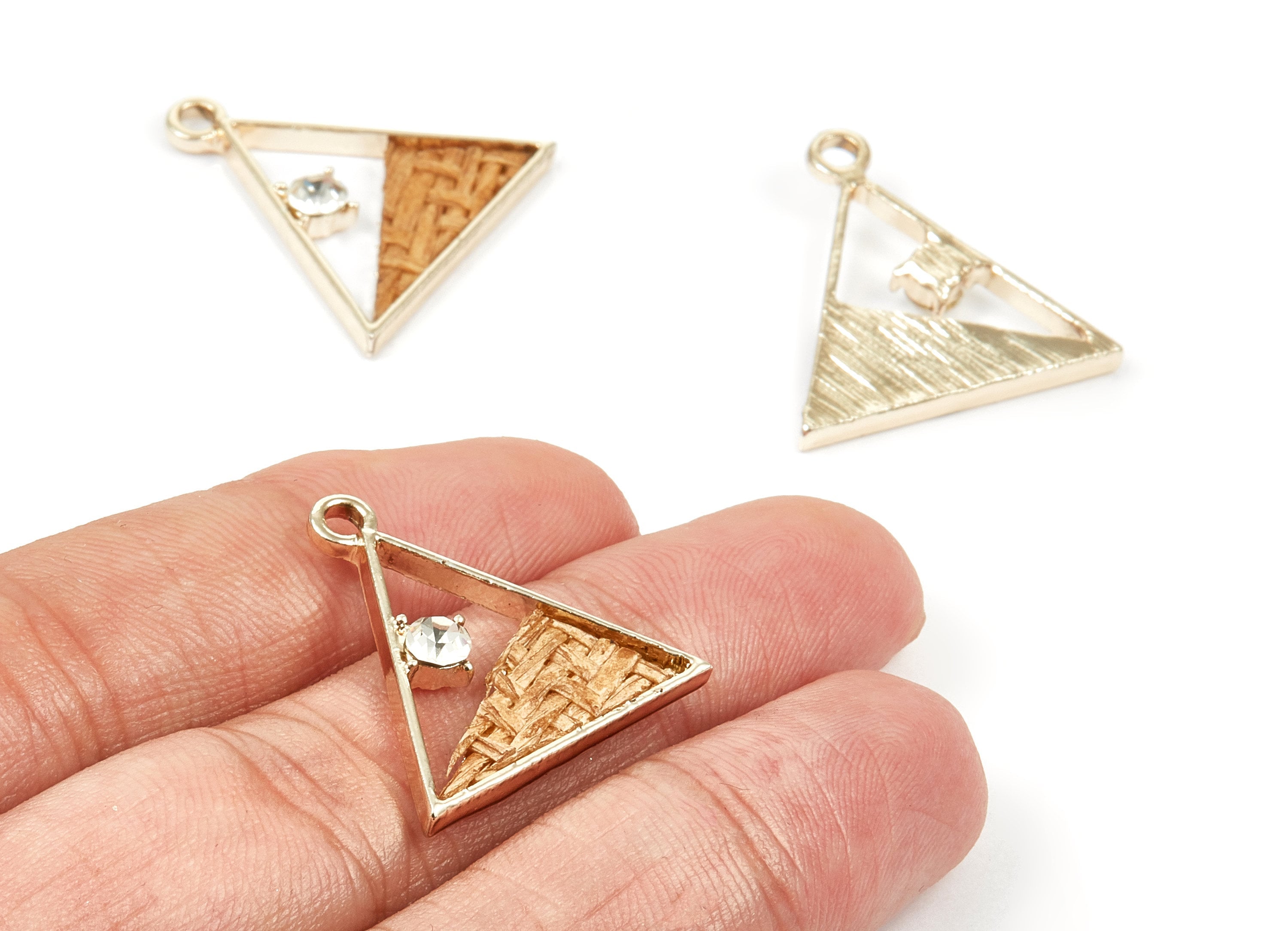 Handwoven Triangle Rattan Charms - Alloy Triangle Earrings and Pendant - Gold Tone Plated - 26.99x26.58x2.31mm - RT1264 - DOMEDBAZAAR