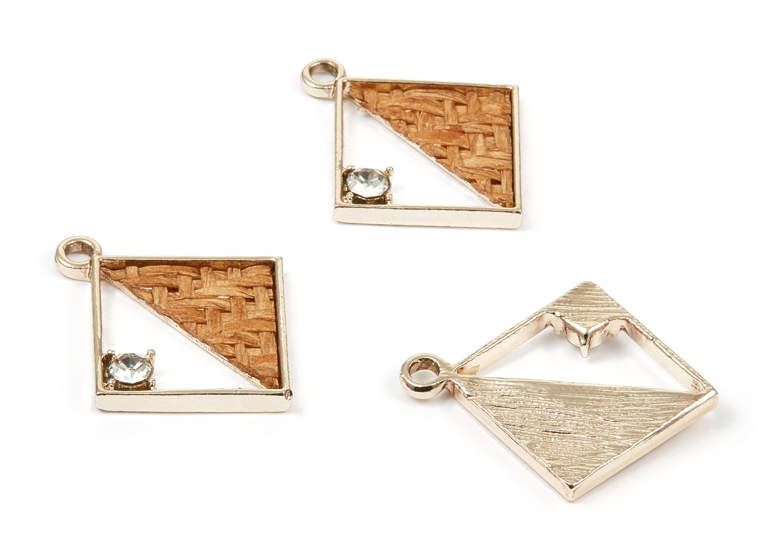 Handwoven Square Rattan Charm - Alloy Square Earrings and Pendant - Handwoven Alloy Earring - Gold Tone Plated - 29096x25.43x2.32mm - RT1289 - DOMEDBAZAAR