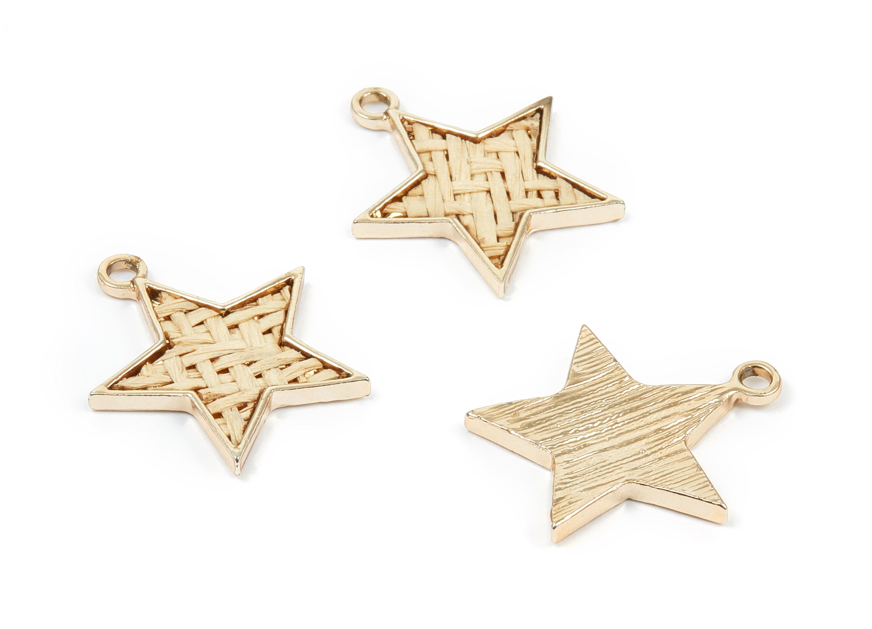 Handwoven Star Rattan Charms - Alloy Star Earrings and Pendant - Handwoven Alloy Earrings - Gold Tone Plated - 27.2x24.4x2.33mm - RT1257 - DOMEDBAZAAR
