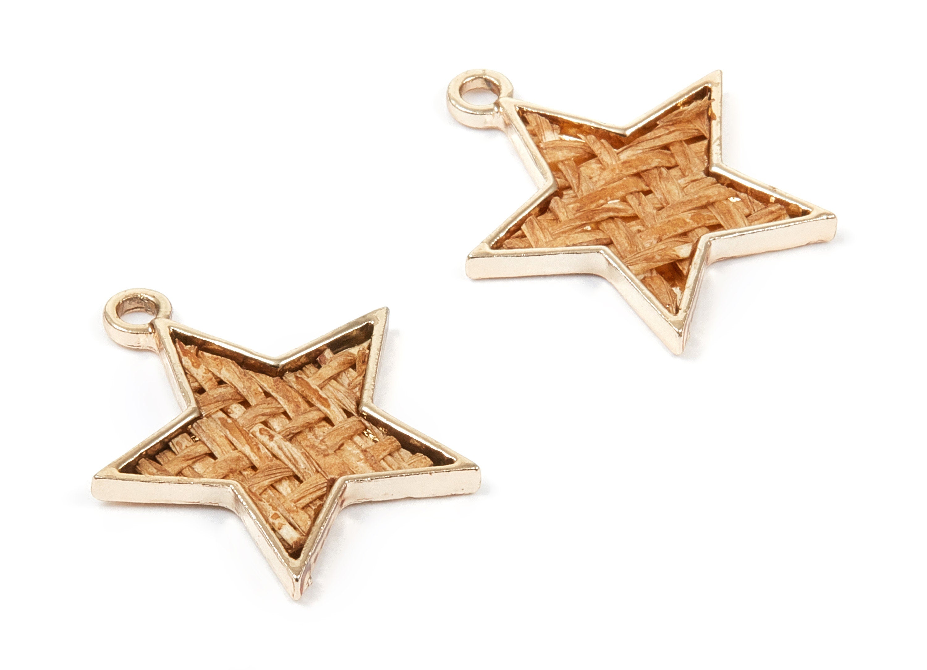 Handwoven Star Rattan Charms - Alloy Star Earrings and Pendant - Handwoven Alloy Earrings - Gold Tone Plated - 27.2x24.4x2.33mm - RT1258 - DOMEDBAZAAR