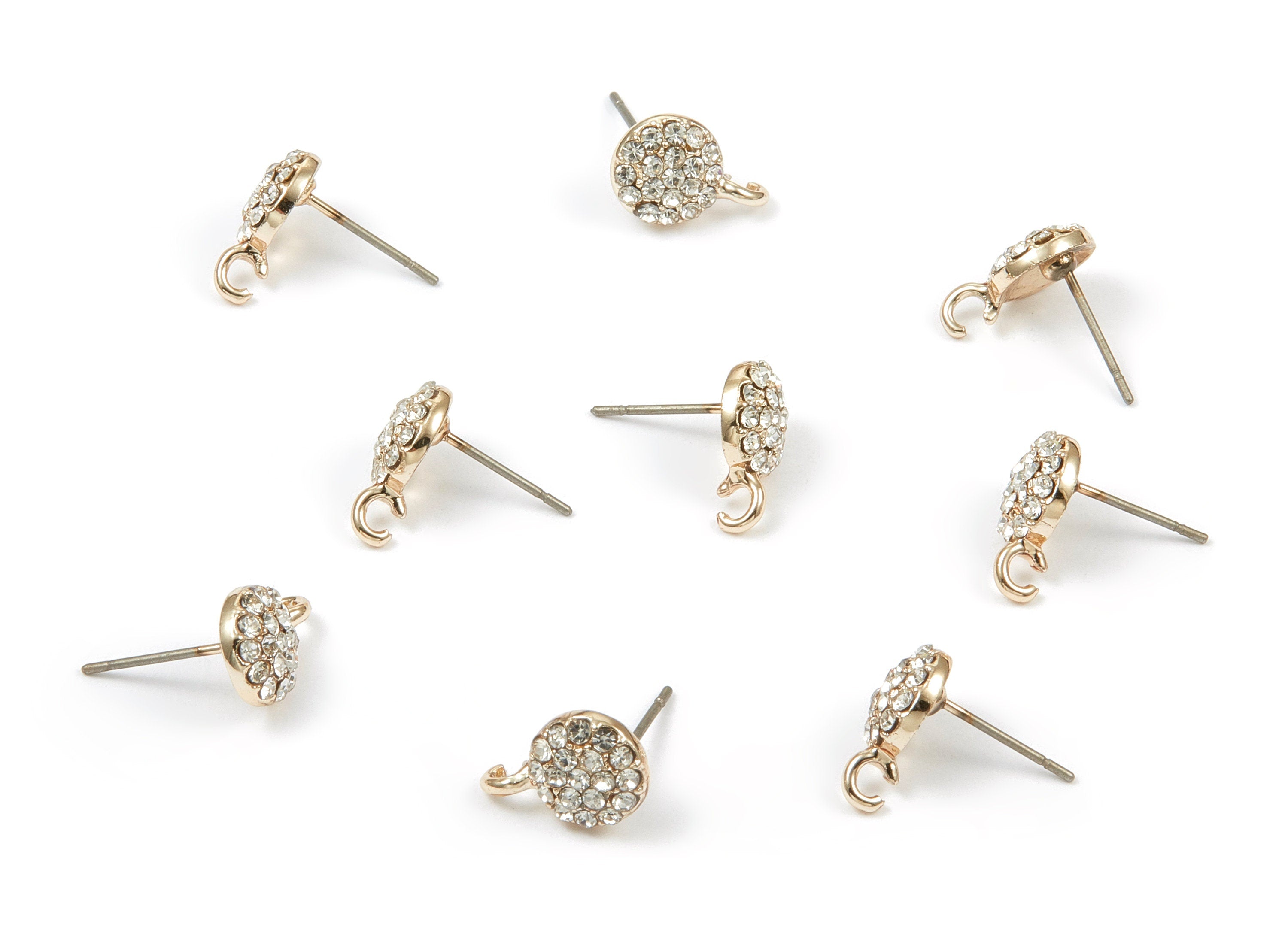 Alloy Round Earring Stud - Zinc Alloy Crystal Round Earring Post with Glass Beads - Gold Tone Plated - 12.11x8.11x2.8mm - ZZ1365 - DOMEDBAZAAR
