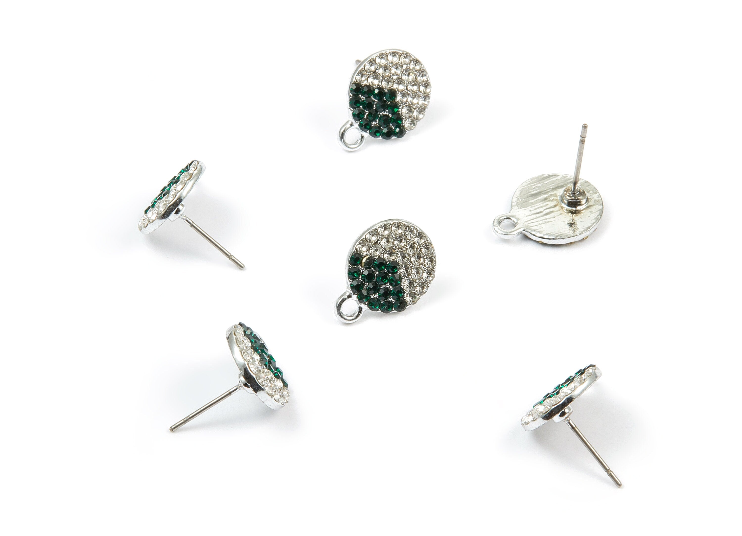 Alloy Round Earring Stud - Zinc Alloy Crystal Earring Post with Glass Beads - Silver Tone Plated - 14.93x11.53x1.79mm - ZZ1383 - DOMEDBAZAAR