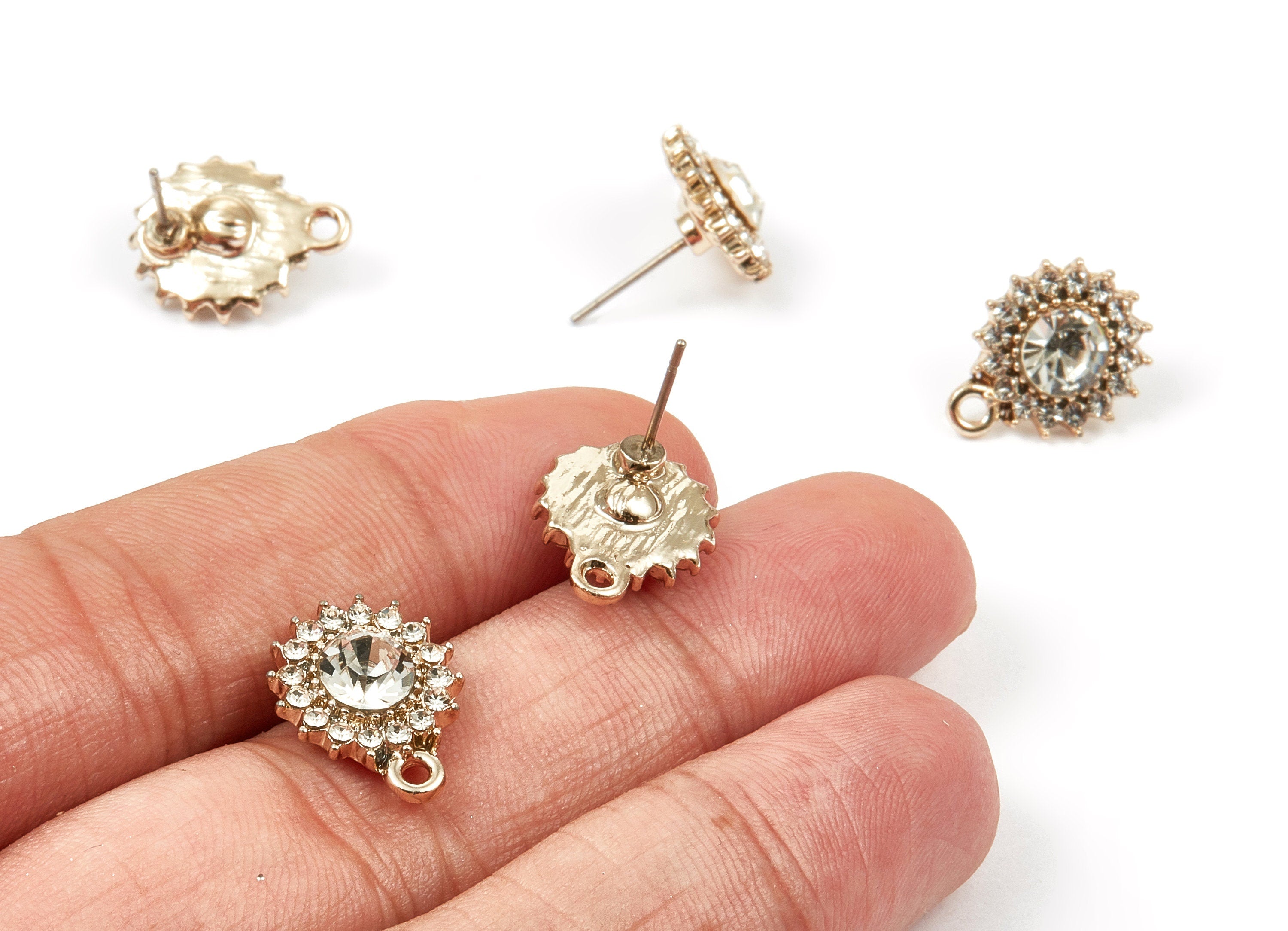 Alloy Sun Earring Stud - Zinc Alloy Crystal Sun Earring Post with Glass Beads - Gold Tone Plated - 15.68x12.37x2.4mm - ZZ1362 - DOMEDBAZAAR
