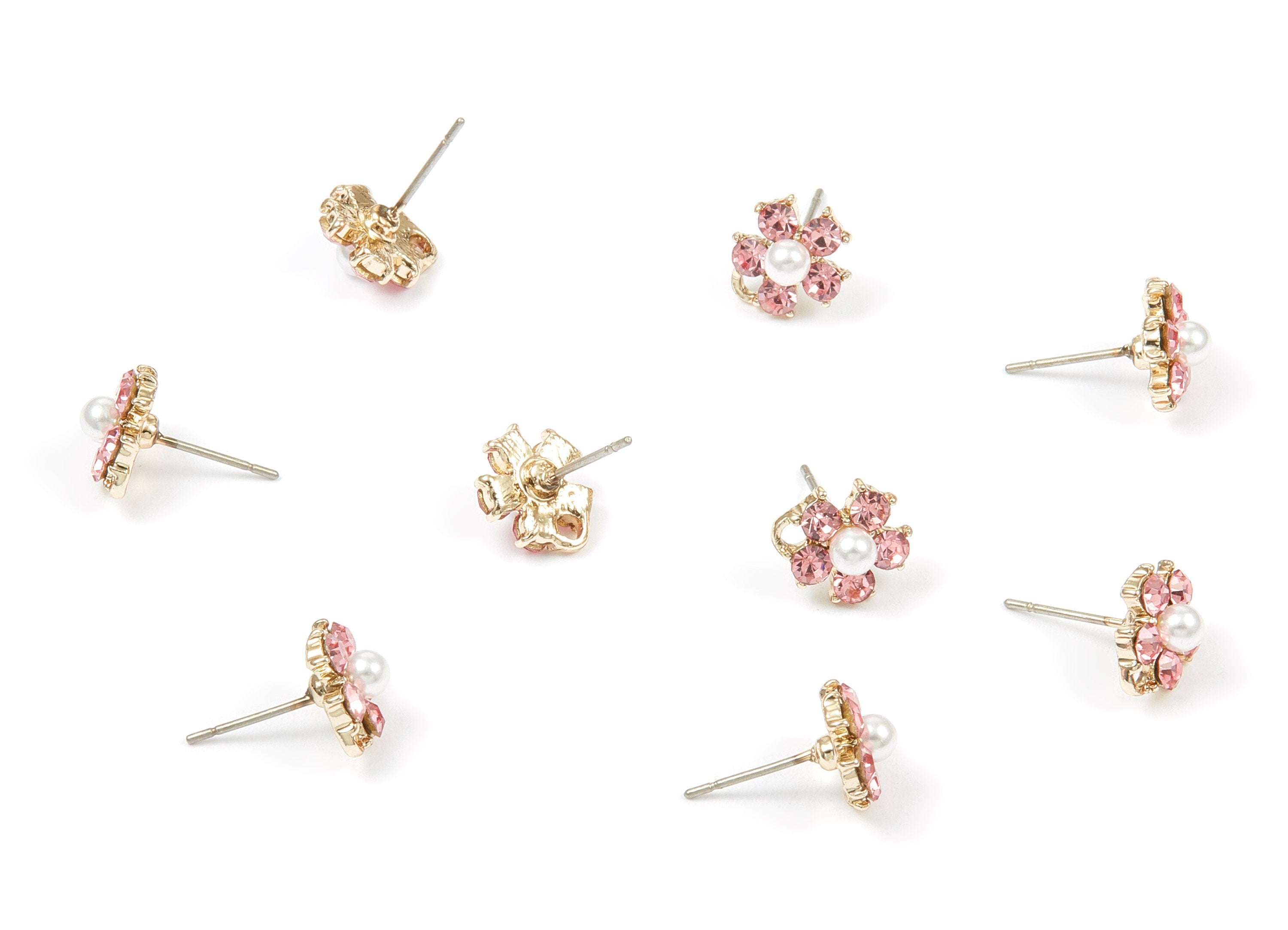 Zinc Alloy Flower Earring Stud - Pearl Earring Post with Glass Beads - Crystal Earring Stud - Gold Tone Plated - 10.6x9.4x2.5mm - ZZ1360 - DOMEDBAZAAR
