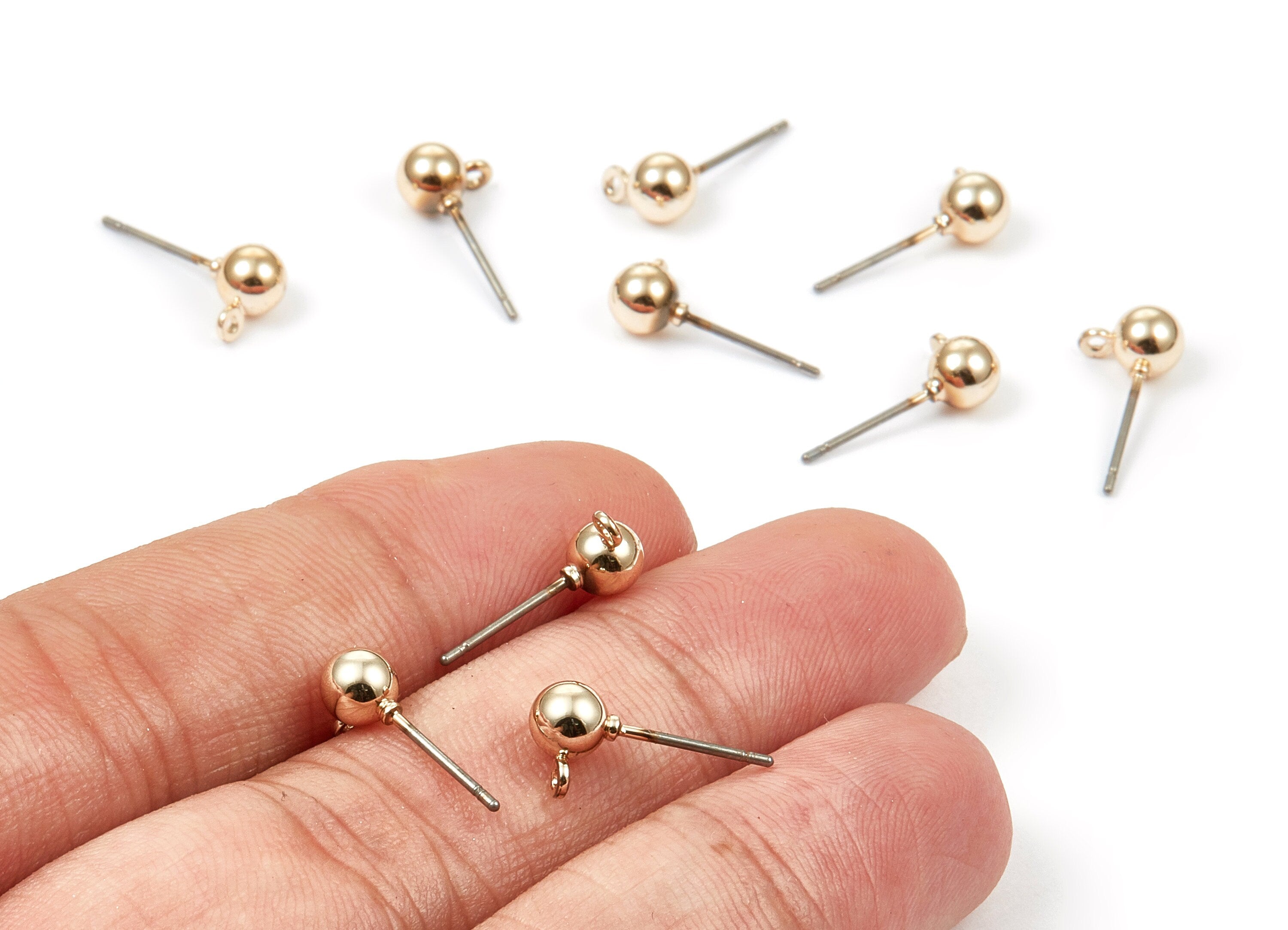 Alloy Ball Earring Stud - Zinc Alloy Ball Earring Post - Gold Tone Plated - Earring Findings - Jewelry Supplies - 15.78x7.43mm - ZZ1336 - DOMEDBAZAAR