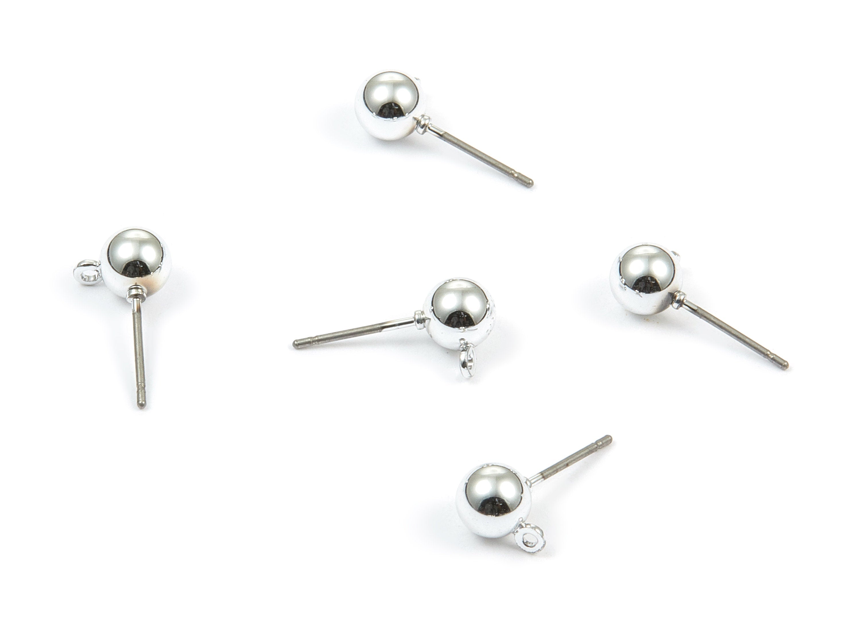 Alloy Ball Earring Stud - Zinc Alloy Ball Earring Post - Silver Tone Plated - Earring Findings - Jewelry Supplies - 8.47x6.03mm - ZZ1347 - DOMEDBAZAAR
