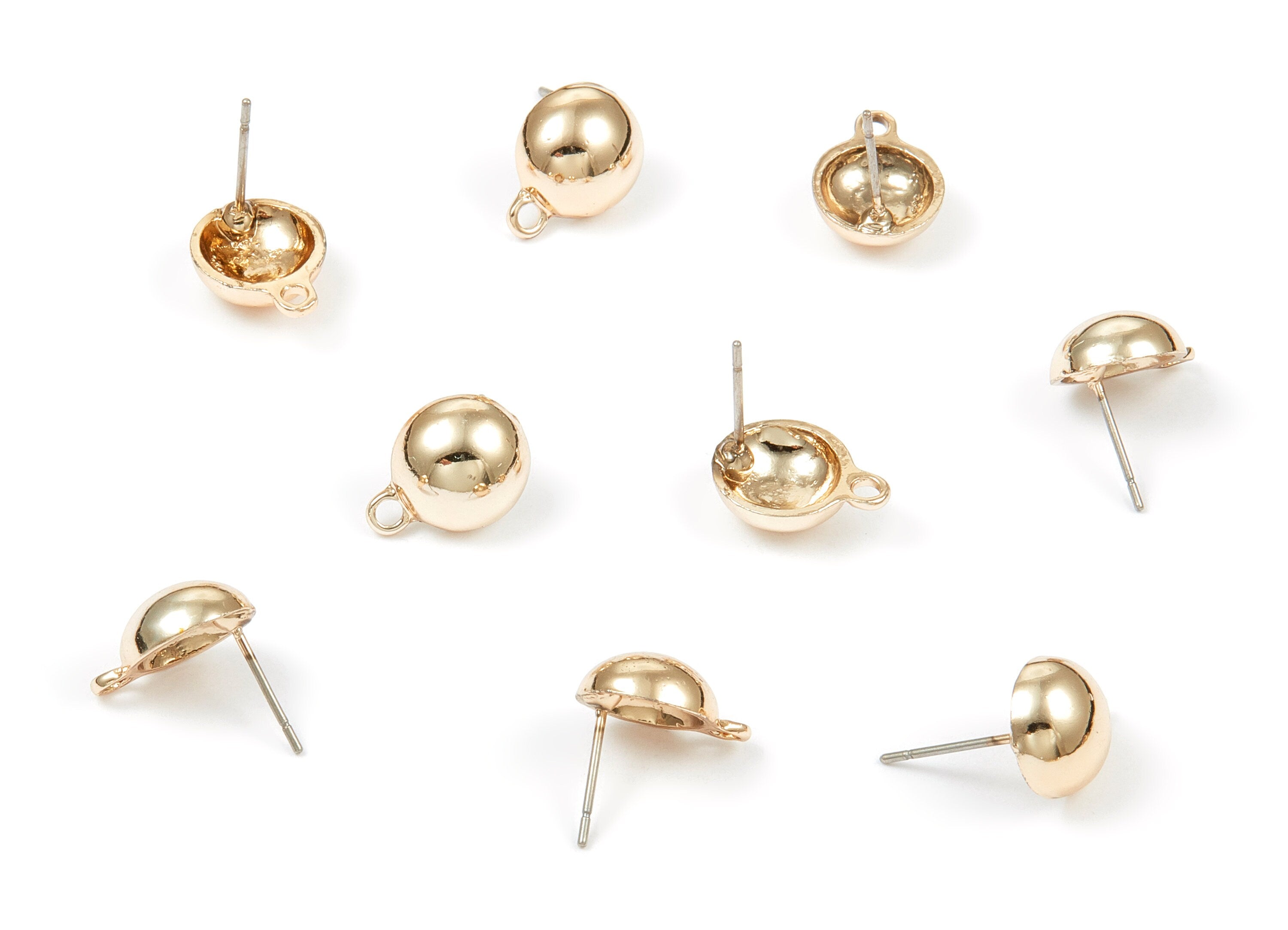 Alloy Semi Ball Earring Stud - Zinc Alloy Semi Ball Earring Post - Gold Tone Plated - Earring Findings - 13.98x6.98mm - ZZ1353 - DOMEDBAZAAR
