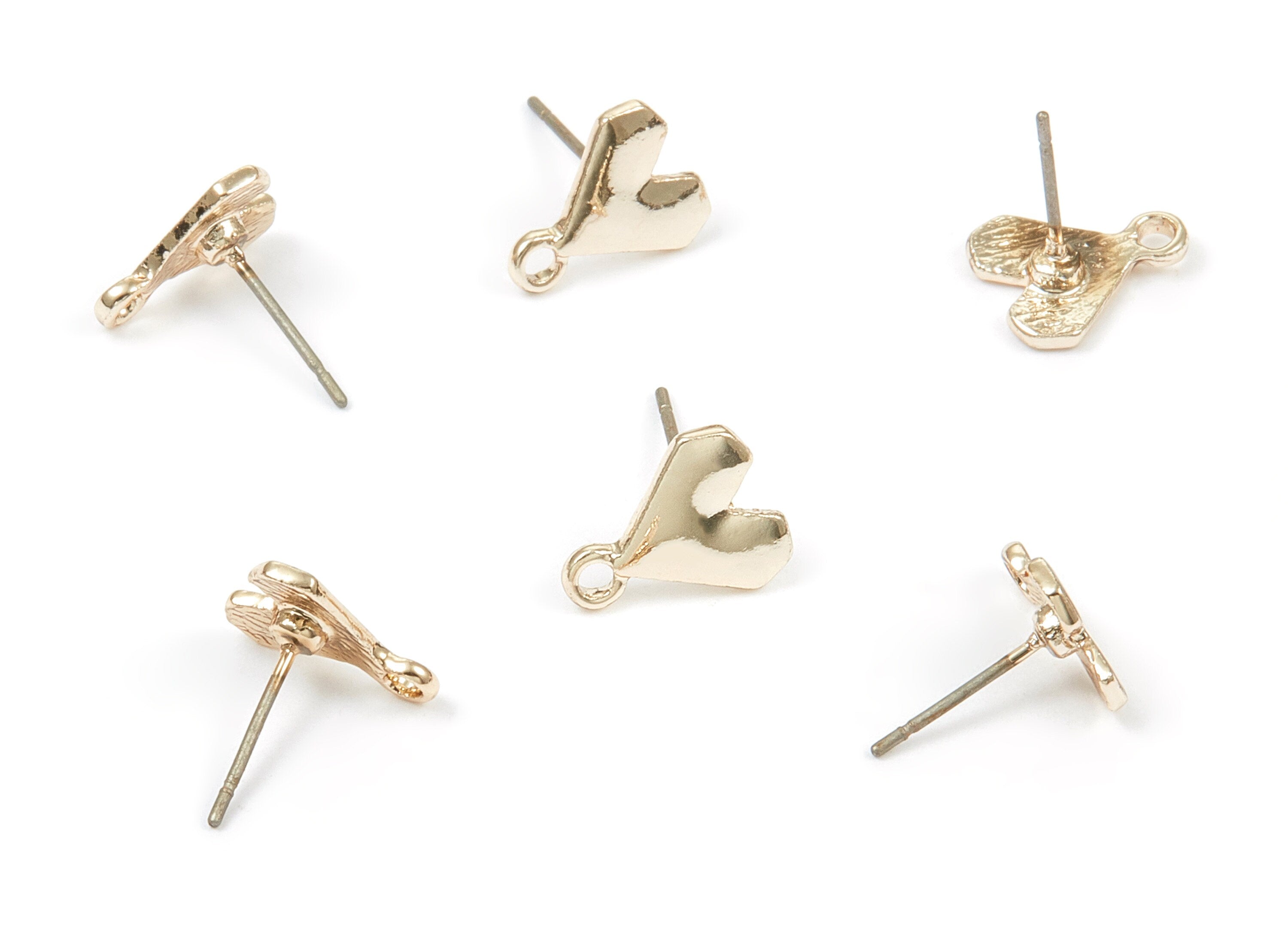 Alloy Heart Earring Stud - Zinc Alloy Heart Earring Post - Gold Tone Plated - Earring Finding - Jewelry Supplies -11.34x9.51x1.02mm - ZZ1342 - DOMEDBAZAAR