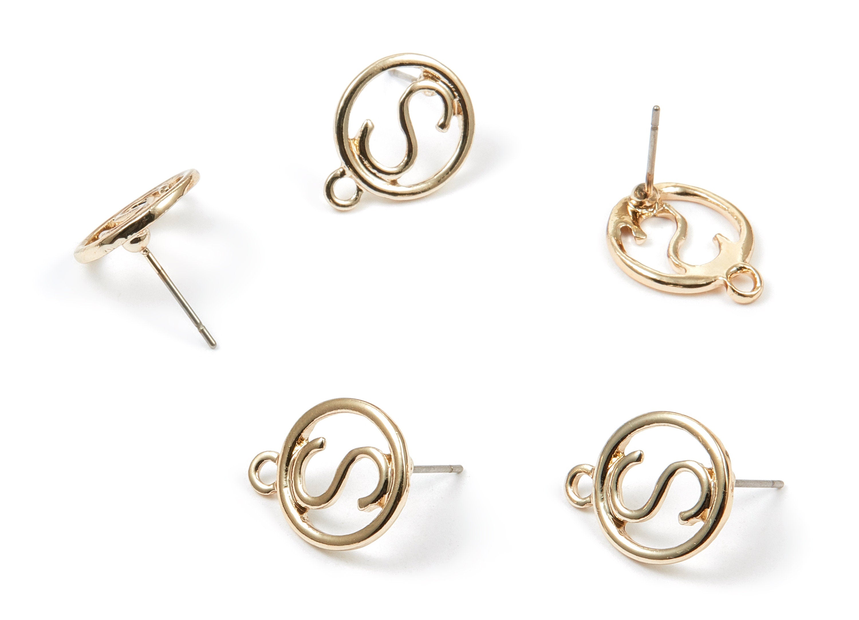 Alloy Circle Earring Stud - Zinc Alloy Circle Earring Post - Gold Tone Plated - Earring Findings - 16.48x13.07x1.18mm - ZZ1350 - DOMEDBAZAAR