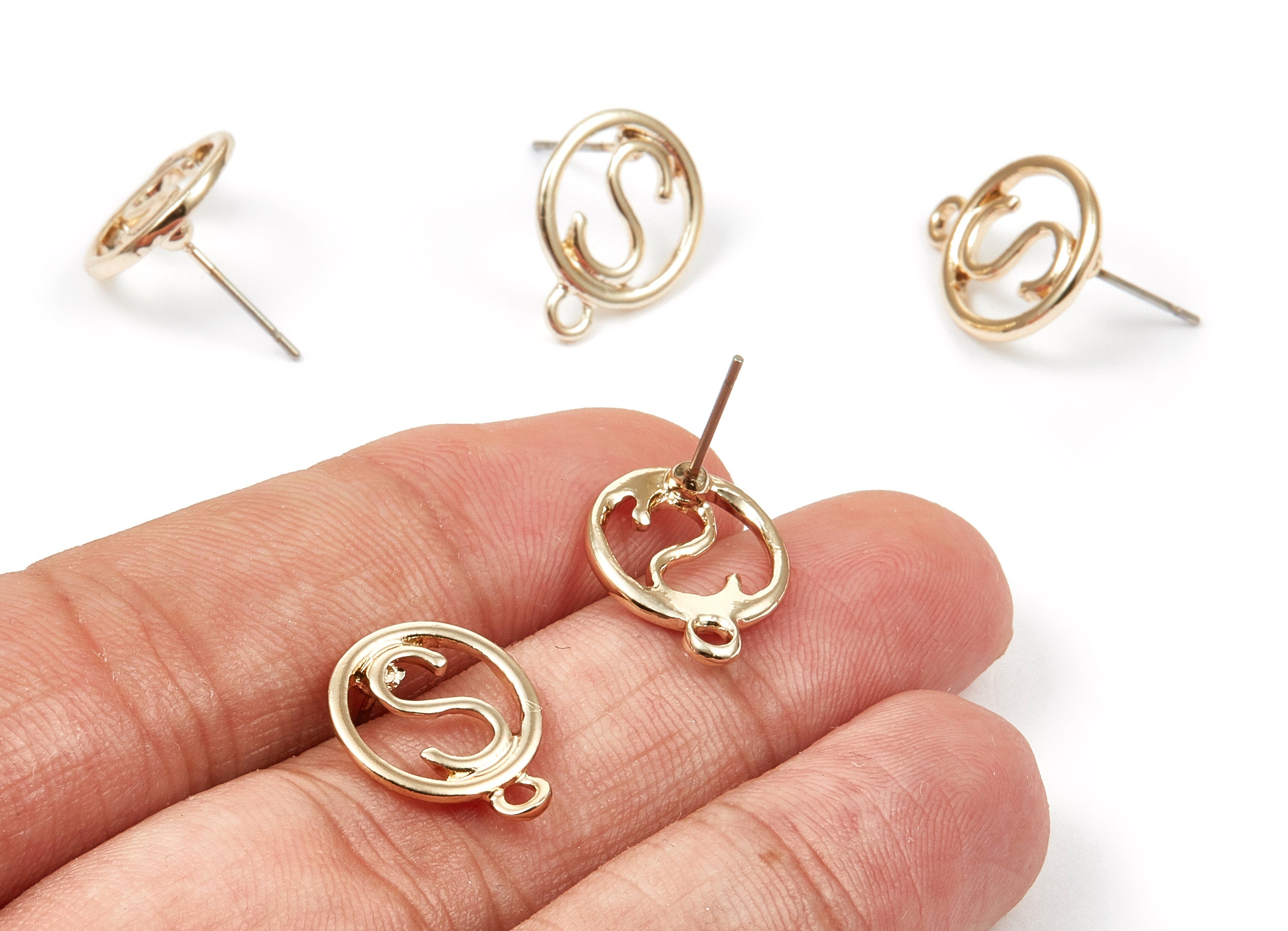 Alloy Circle Earring Stud - Zinc Alloy Circle Earring Post - Gold Tone Plated - Earring Findings - 16.48x13.07x1.18mm - ZZ1350 - DOMEDBAZAAR