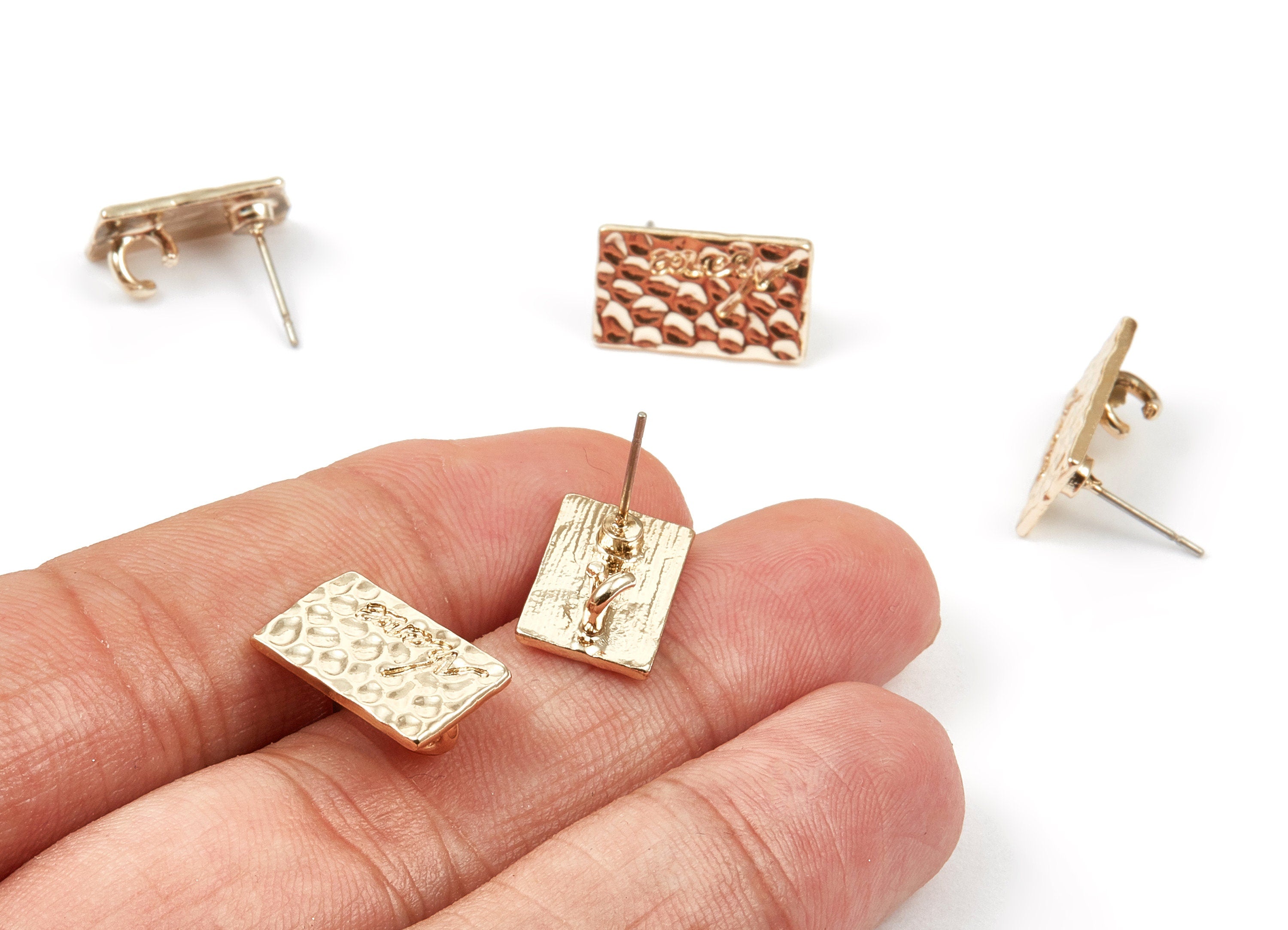 Alloy Rectangle Earring Stud - Zinc Alloy Rectangle Earring Post - Gold Tone Plated - Earring Findings - 15.9x9.61x1.1mm - ZZ1359 - DOMEDBAZAAR